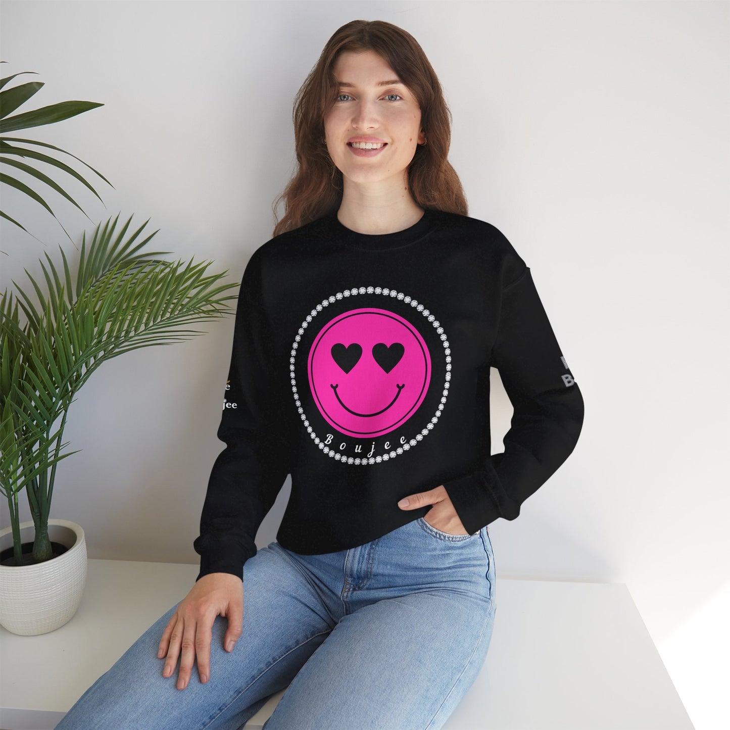 Boujee Smiley Face Pink Heart Eyes - Heavy Blend™ Dark Colors Crewneck Sweatshirt