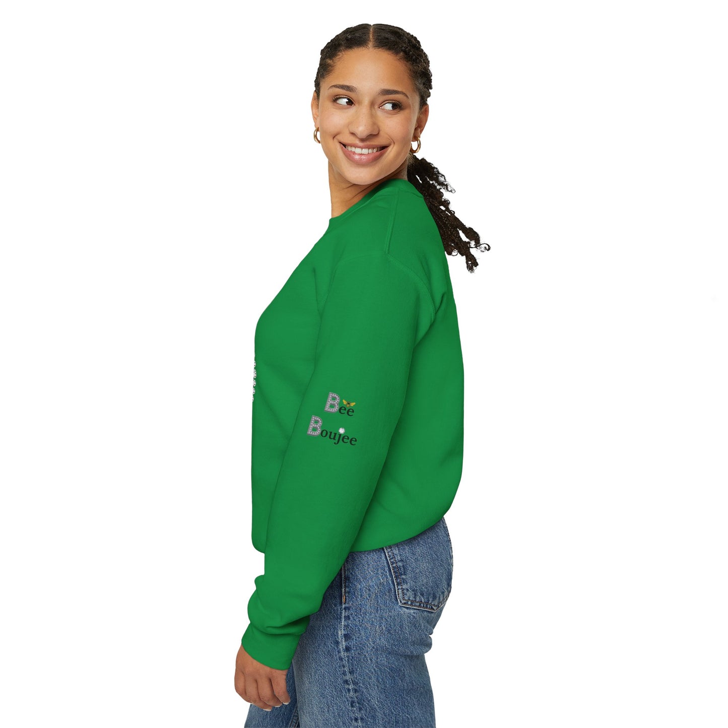 Boujee Flower Smiley Face Green Black - Heavy Blend™ Light Colors Crewneck Sweatshirt