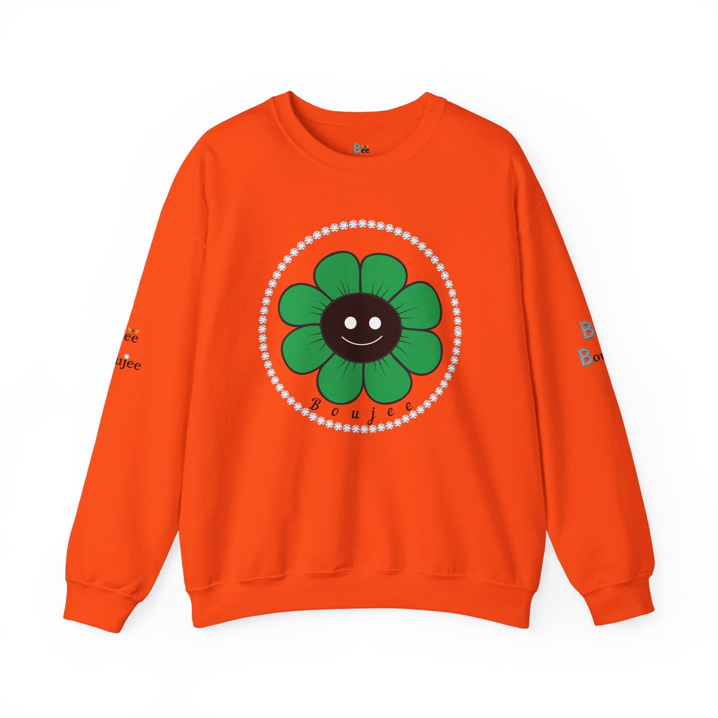 Boujee Flower Smiley Face Green Black - Heavy Blend™ Light Colors Crewneck Sweatshirt