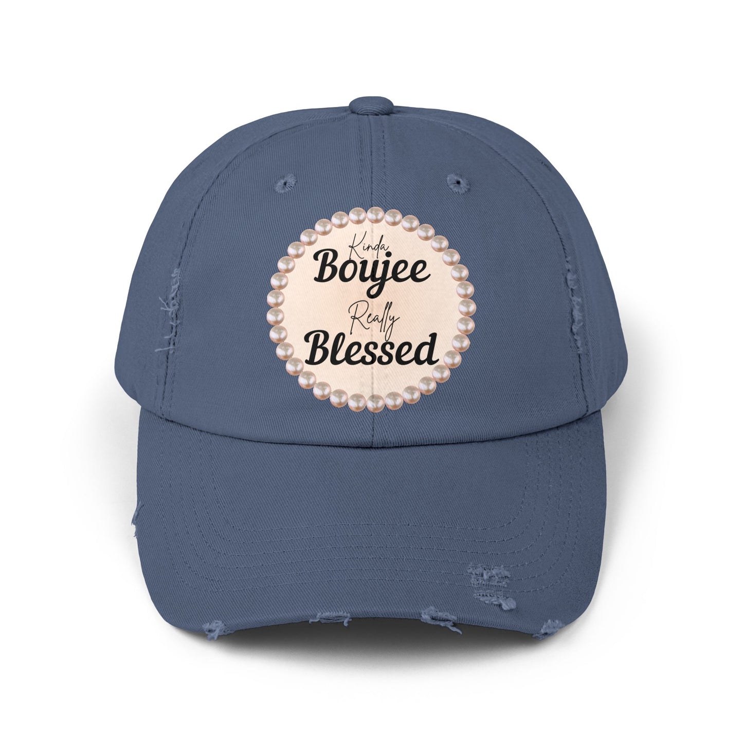 Kinda Boujee Really Blessed Distressed Pearl-Emblem Cap