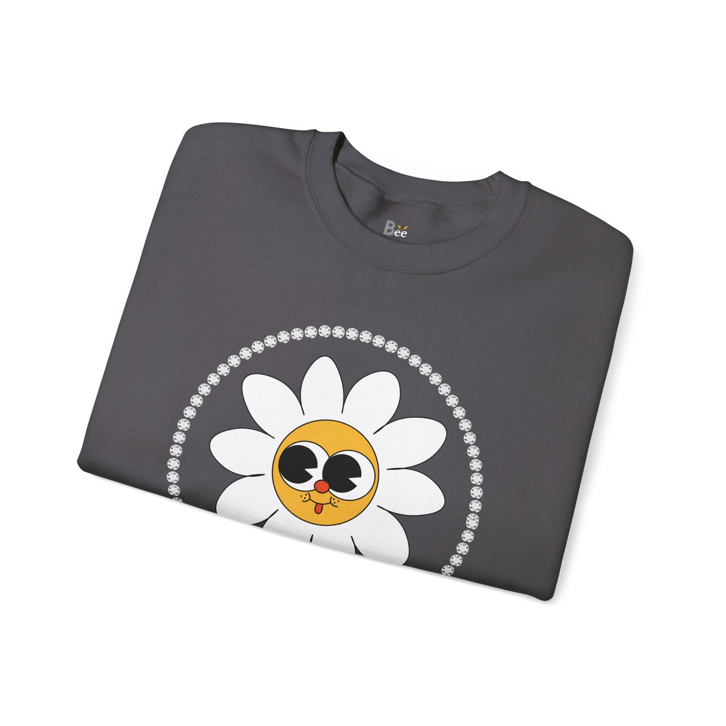 Boujee Flower Smiley Face White Gold Wide-Eyed - Heavy Blend™ Dark Colors Crewneck Sweatshirt