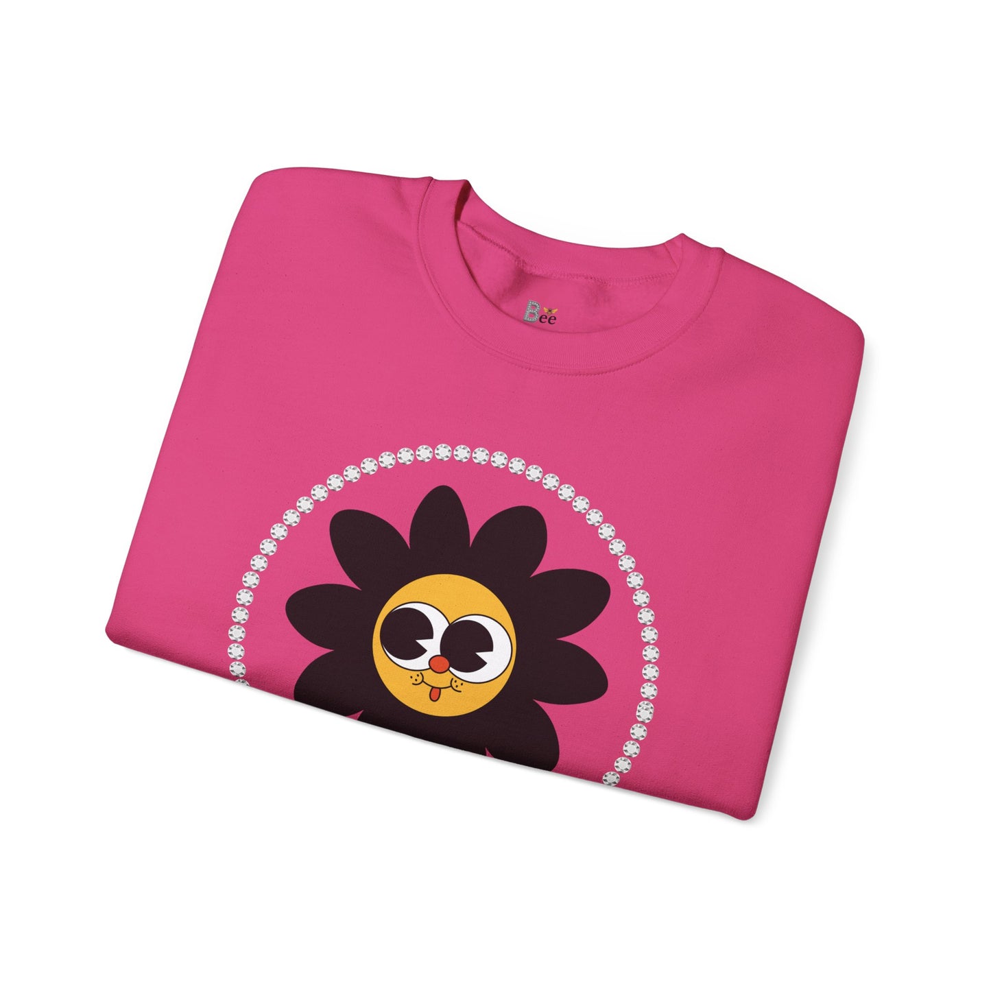 Boujee Flower Smiley Face Black Gold Wide-Eyed - Heavy Blend™ Light Colors Crewneck Sweatshirt