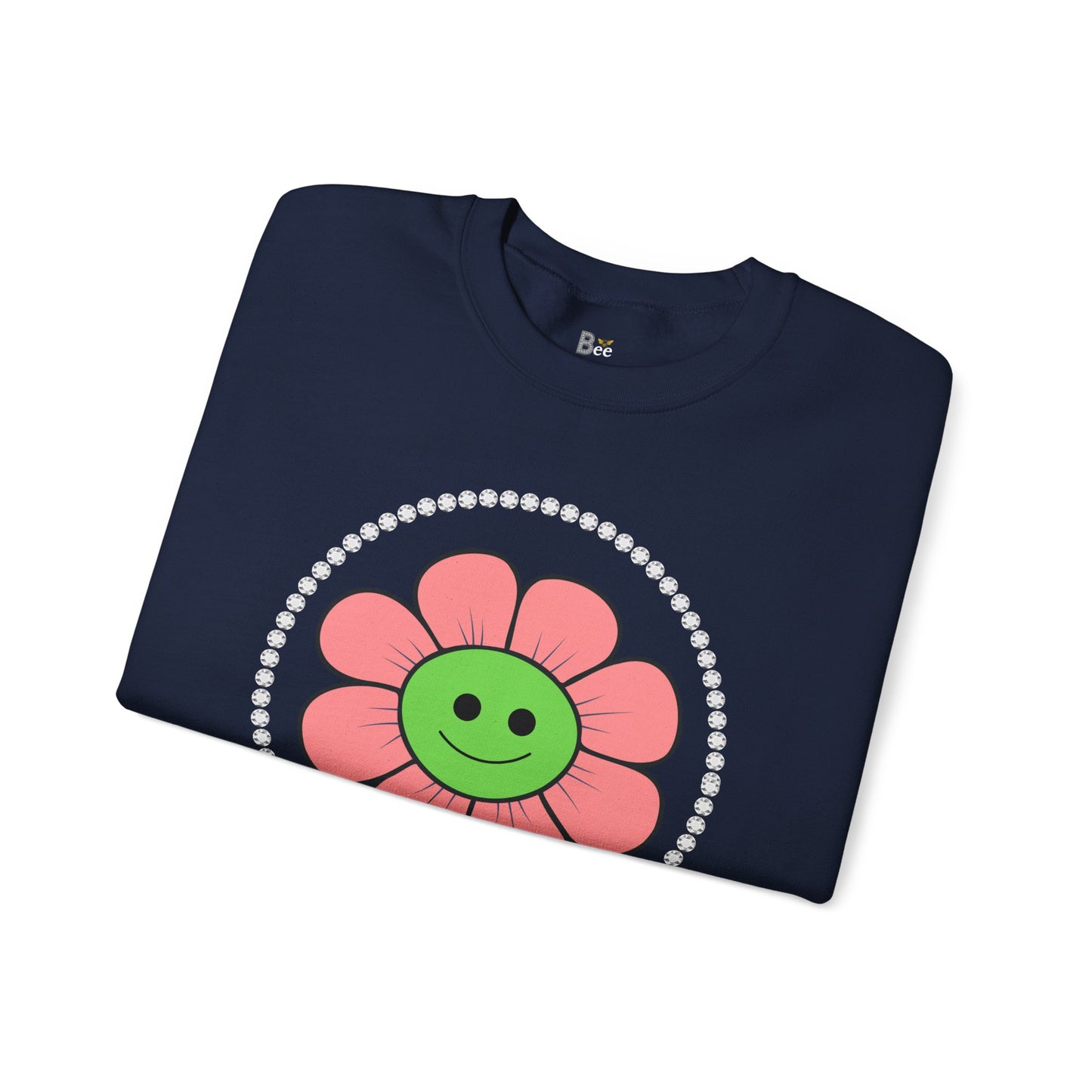 Boujee Flower Smiley Face Pink Green - Heavy Blend™ Dark Colors Crewneck Sweatshirt