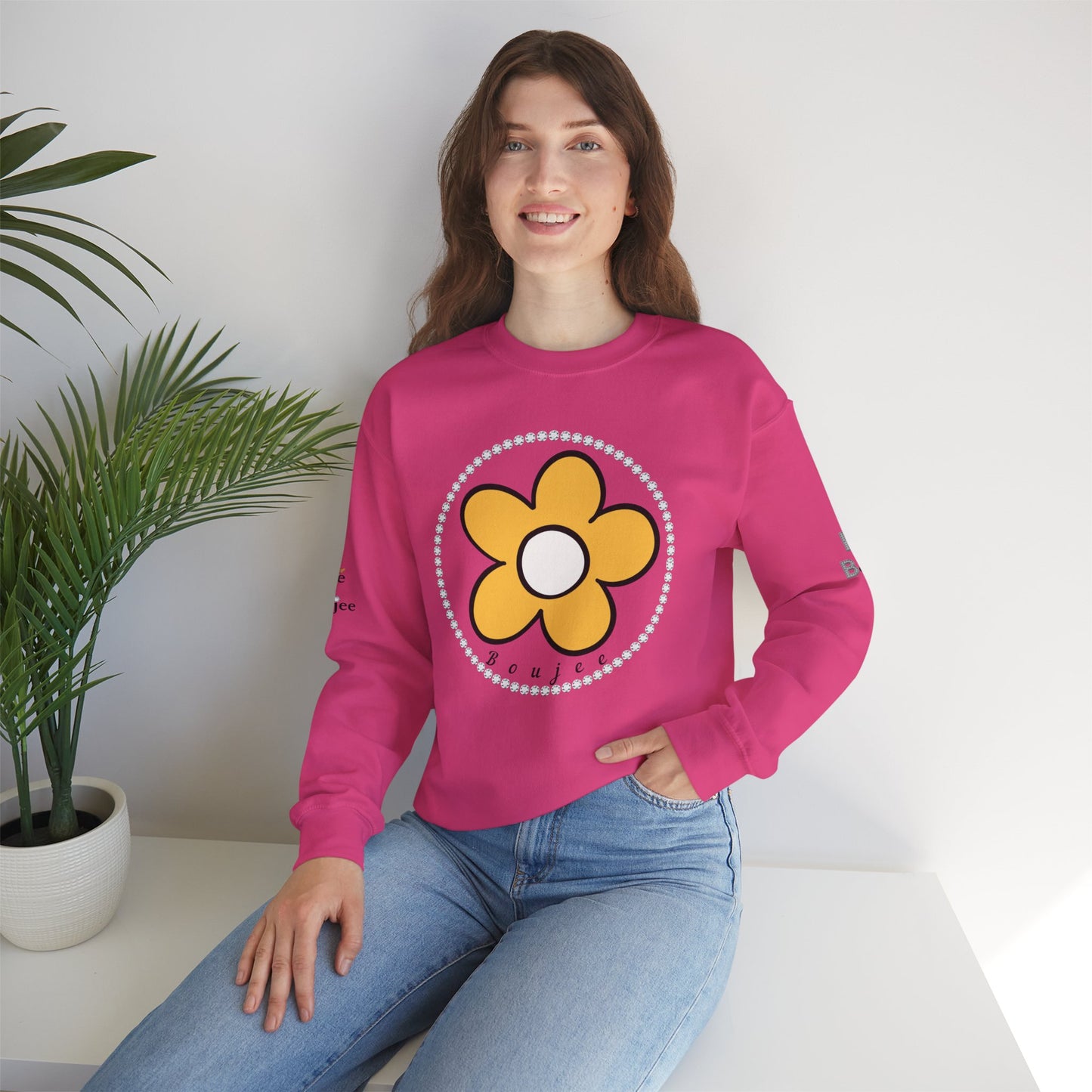 Boujee Flower Yellow White - Heavy Blend™ Light Colors Crewneck Sweatshirt