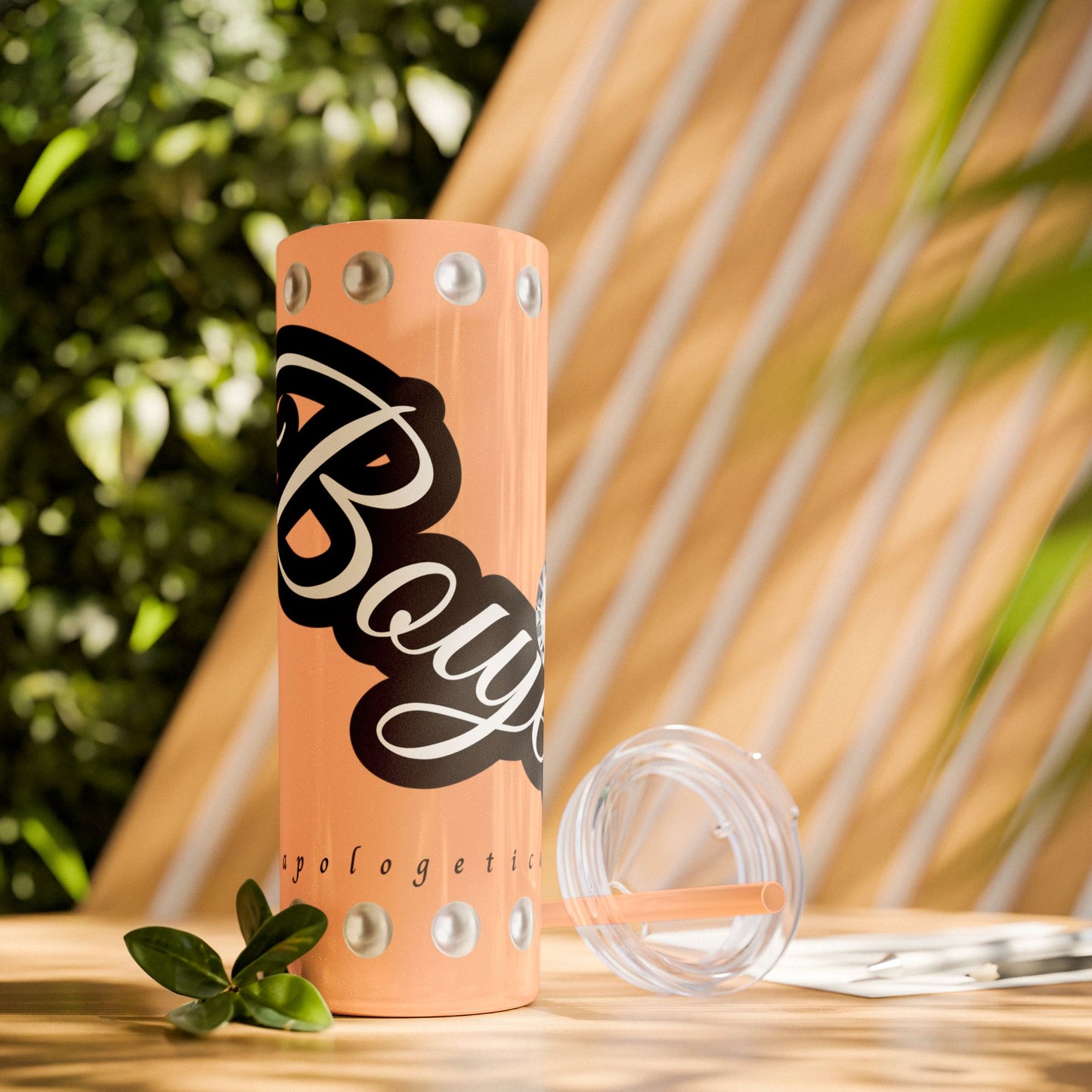 Boujee Unapologetically in PEARLS - Skinny Tumbler with Straw, 20oz