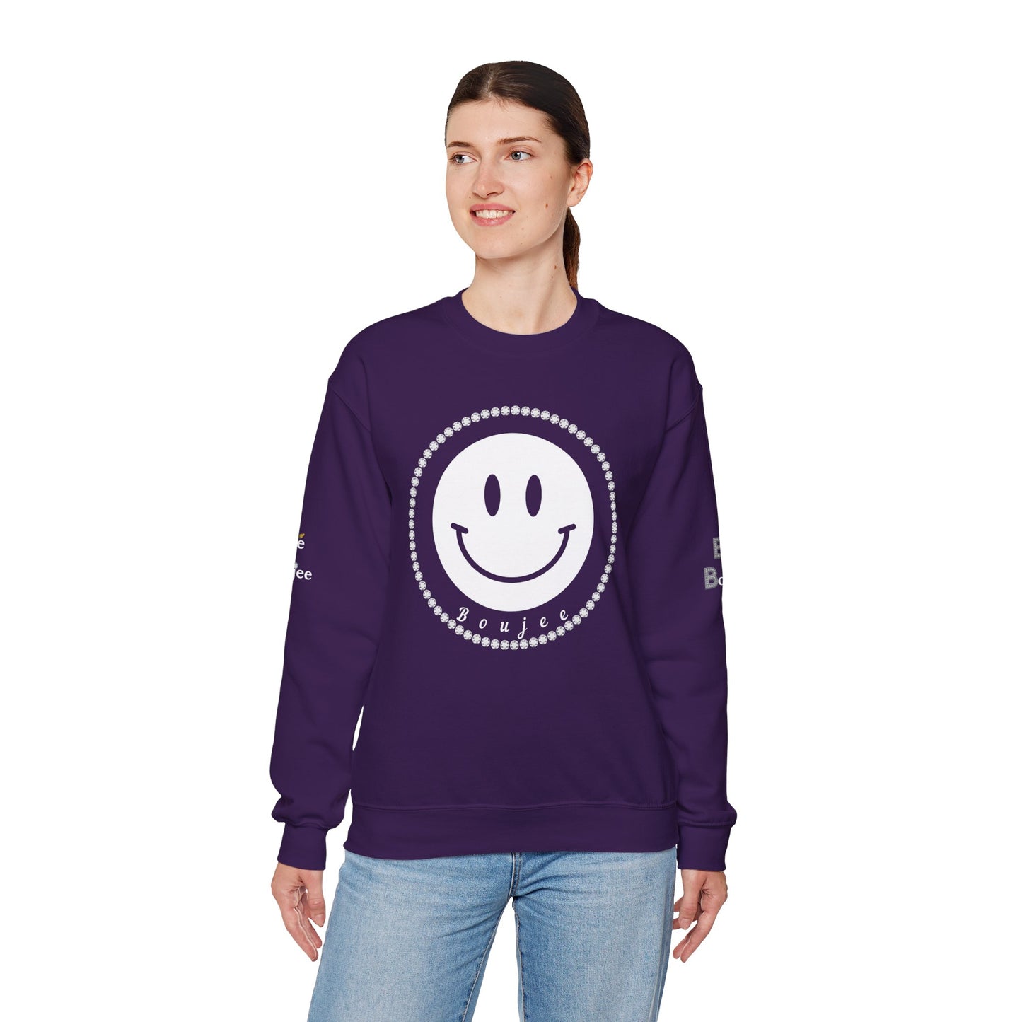 Boujee Smiley Face White - Heavy Blend™ Dark Colors Crewneck Sweatshirt