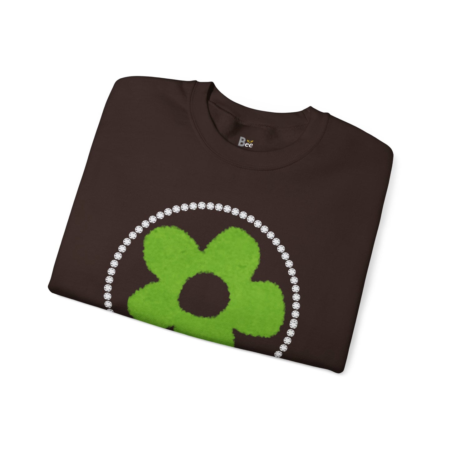 Boujee Fuzzy Green Flower- Heavy Blend™ Dark Colors Crewneck Sweatshirt
