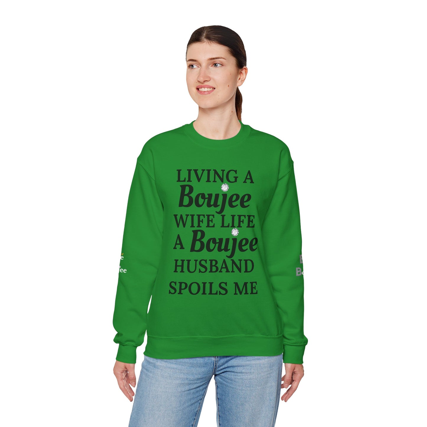 Living a Boujee Wife Life A Boujee Husband Spoils Me - Heavy Blend™ Light Colors Crewneck Sweatshirt
