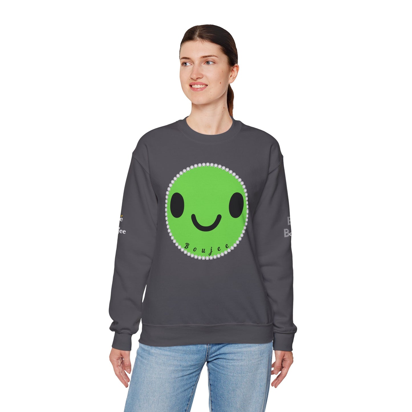 Boujee Smiley Face Green - Heavy Blend™ Dark Colors Crewneck Sweatshirt