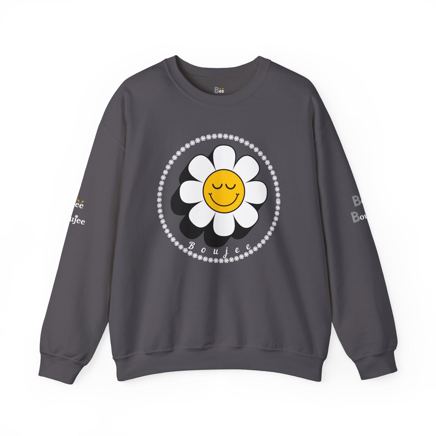 Boujee Flower Smiley Face Closed Eyes - Heavy Blend™ Dark Colors Crewneck Sweatshirt