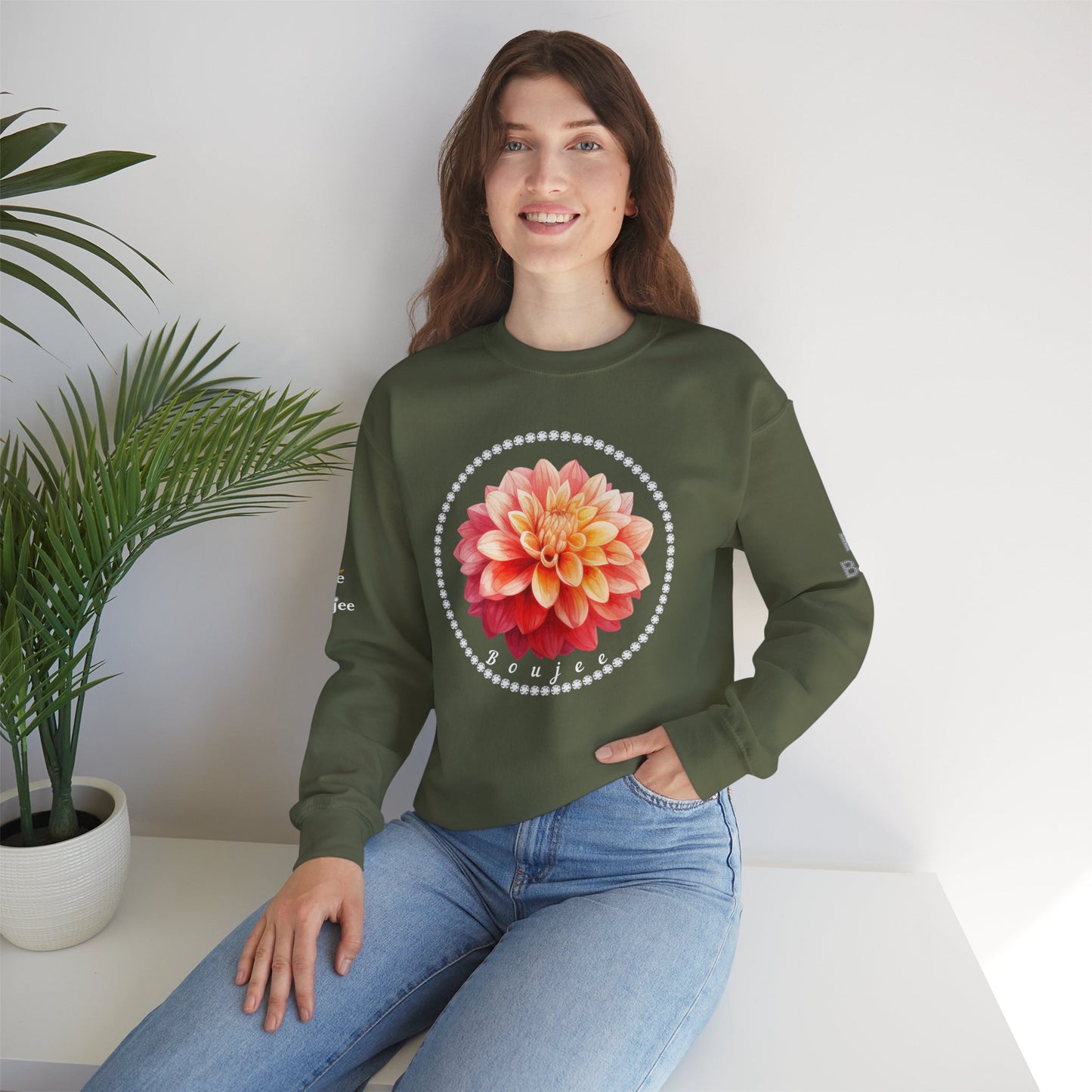 Boujee Flower Pink Yellow - Heavy Blend™ Dark Colors Crewneck Sweatshirt