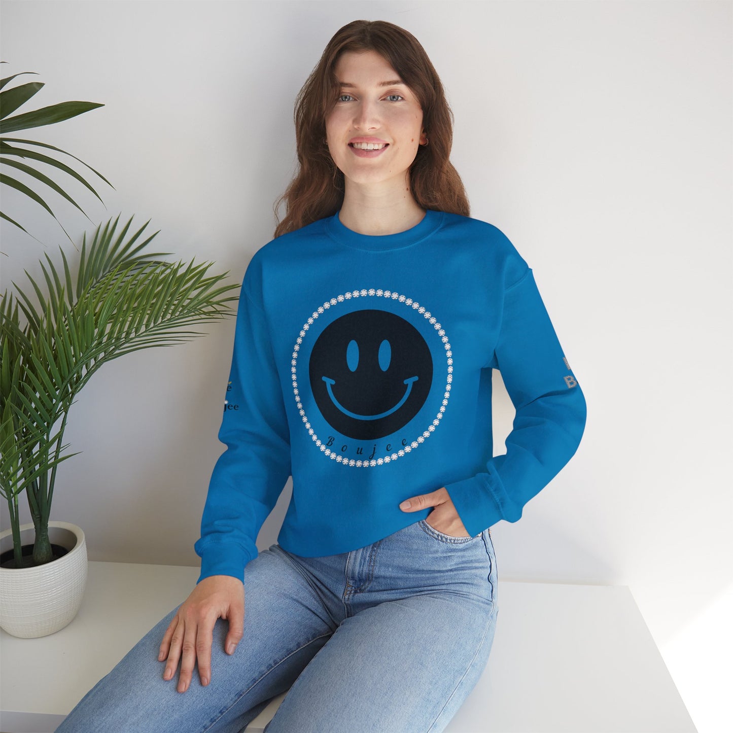 Boujee Smiley Face Black - Heavy Blend™ Light Colors Crewneck Sweatshirt