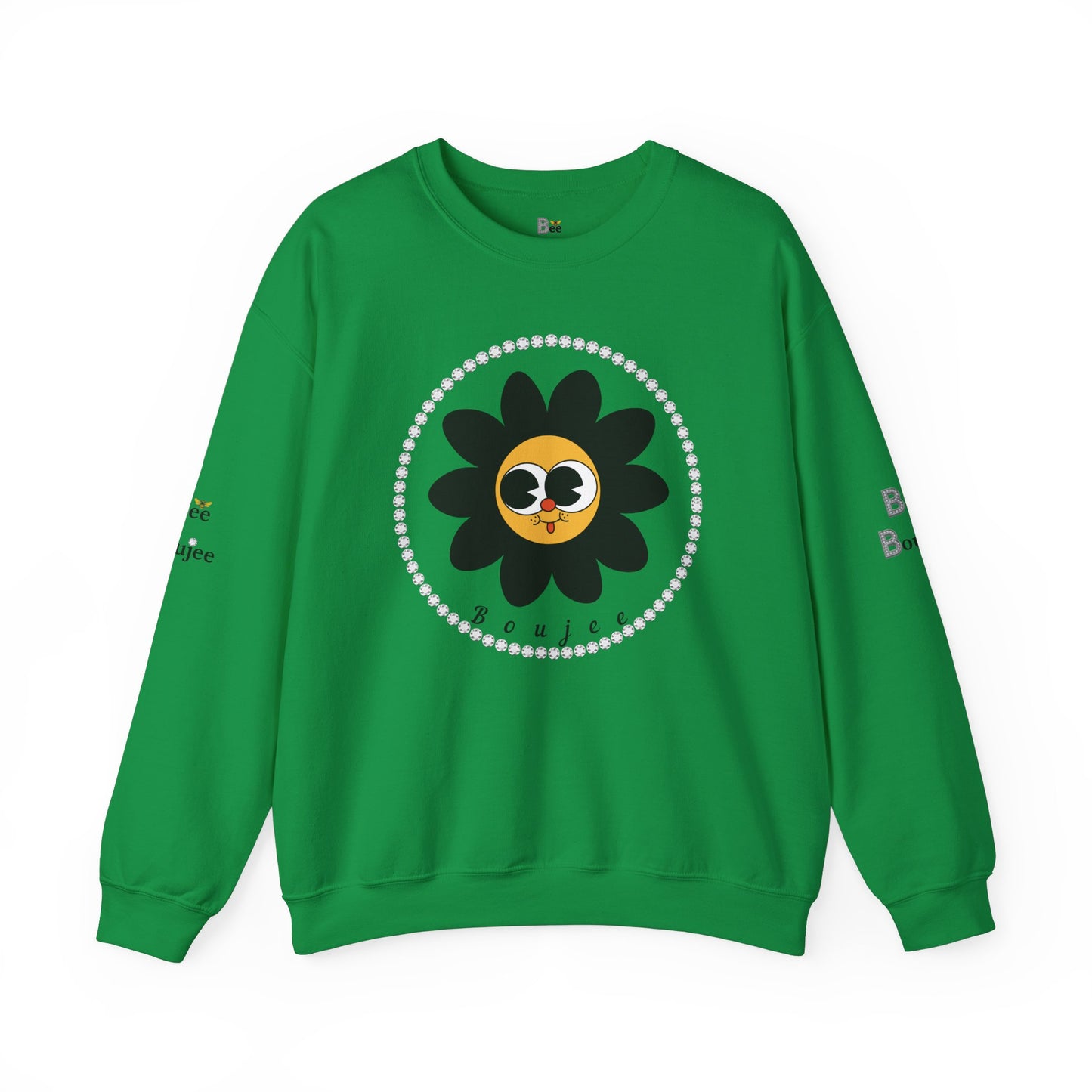 Boujee Flower Smiley Face Black Gold Wide-Eyed - Heavy Blend™ Light Colors Crewneck Sweatshirt