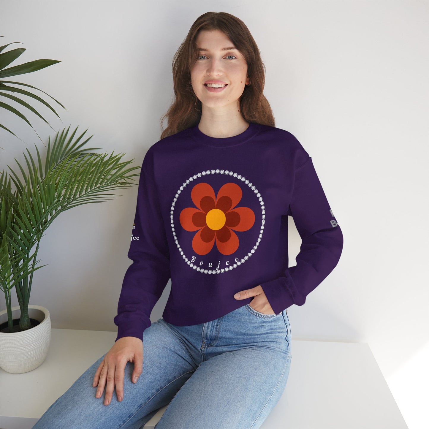 Boujee Flower Burnt Orange - Heavy Blend™ Dark Colors Crewneck Sweatshirt