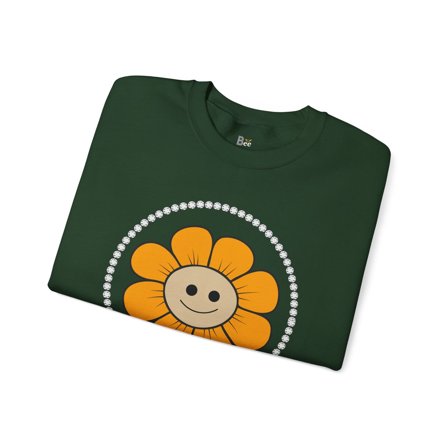 Boujee Flower Smiley Face Gold Tan - Heavy Blend™ Dark Colors Crewneck Sweatshirt