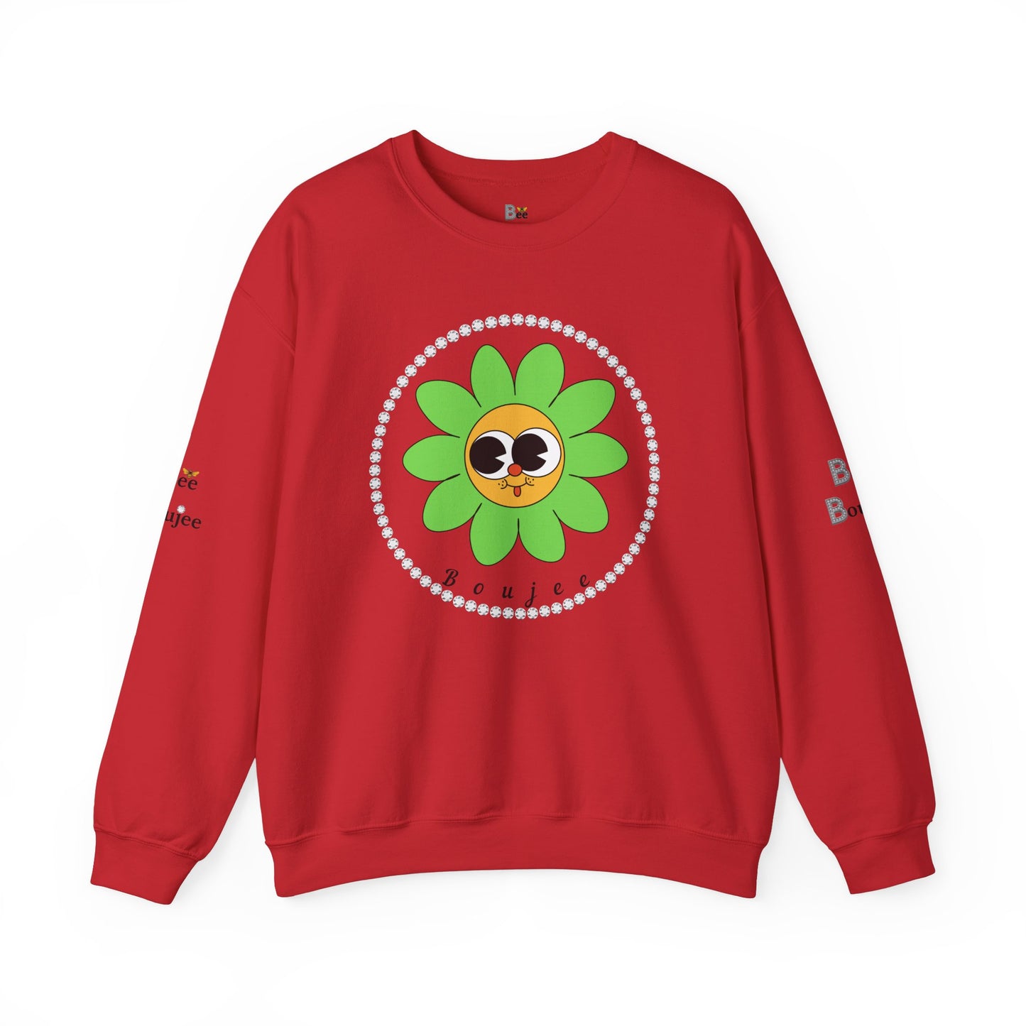 Boujee Flower Smiley Face Green Gold Wide-Eyed - Heavy Blend™ Light Colors Crewneck Sweatshirt