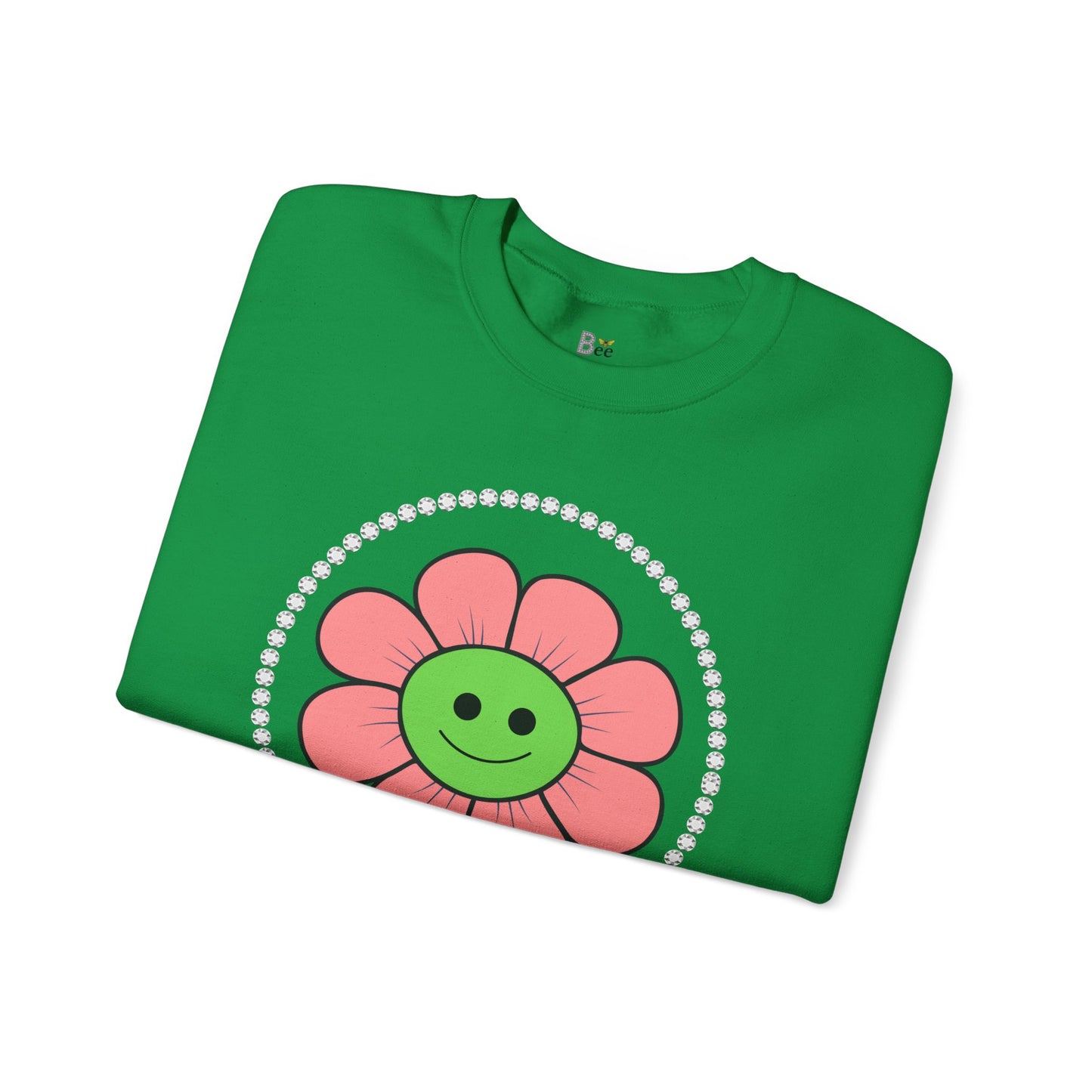 Boujee Flower Smiley Face Pink Green - Heavy Blend™ Light Colors Crewneck Sweatshirt