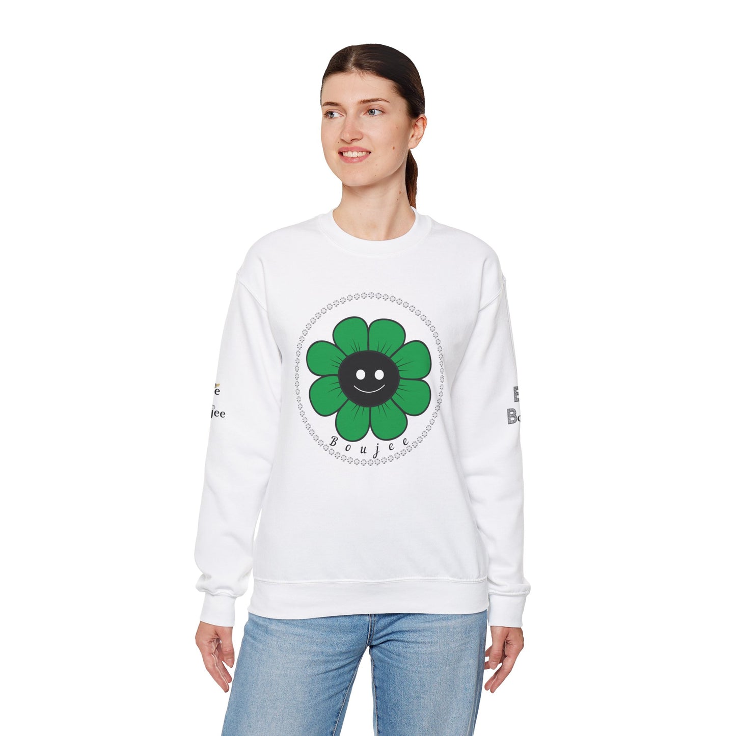 Boujee Flower Smiley Face Green Black - Heavy Blend™ Light Colors Crewneck Sweatshirt