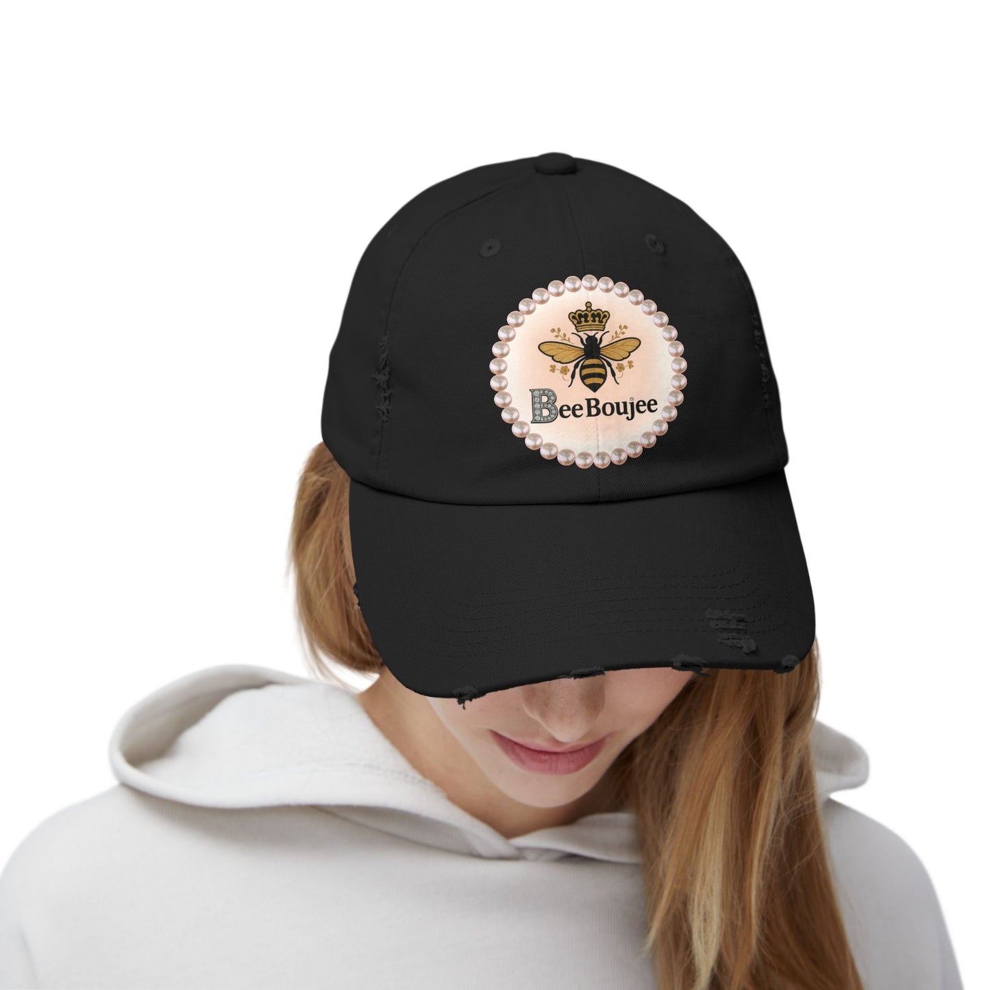 Bee Boujee Distressed Pearl-Emblem Cap