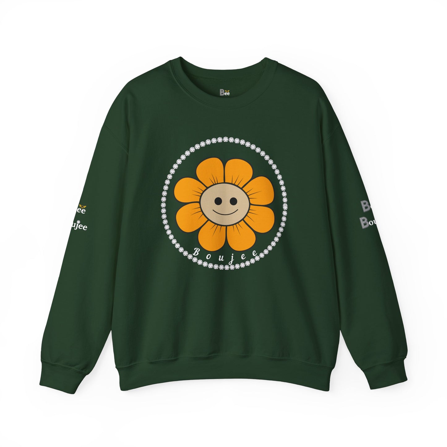 Boujee Flower Smiley Face Gold Tan - Heavy Blend™ Dark Colors Crewneck Sweatshirt
