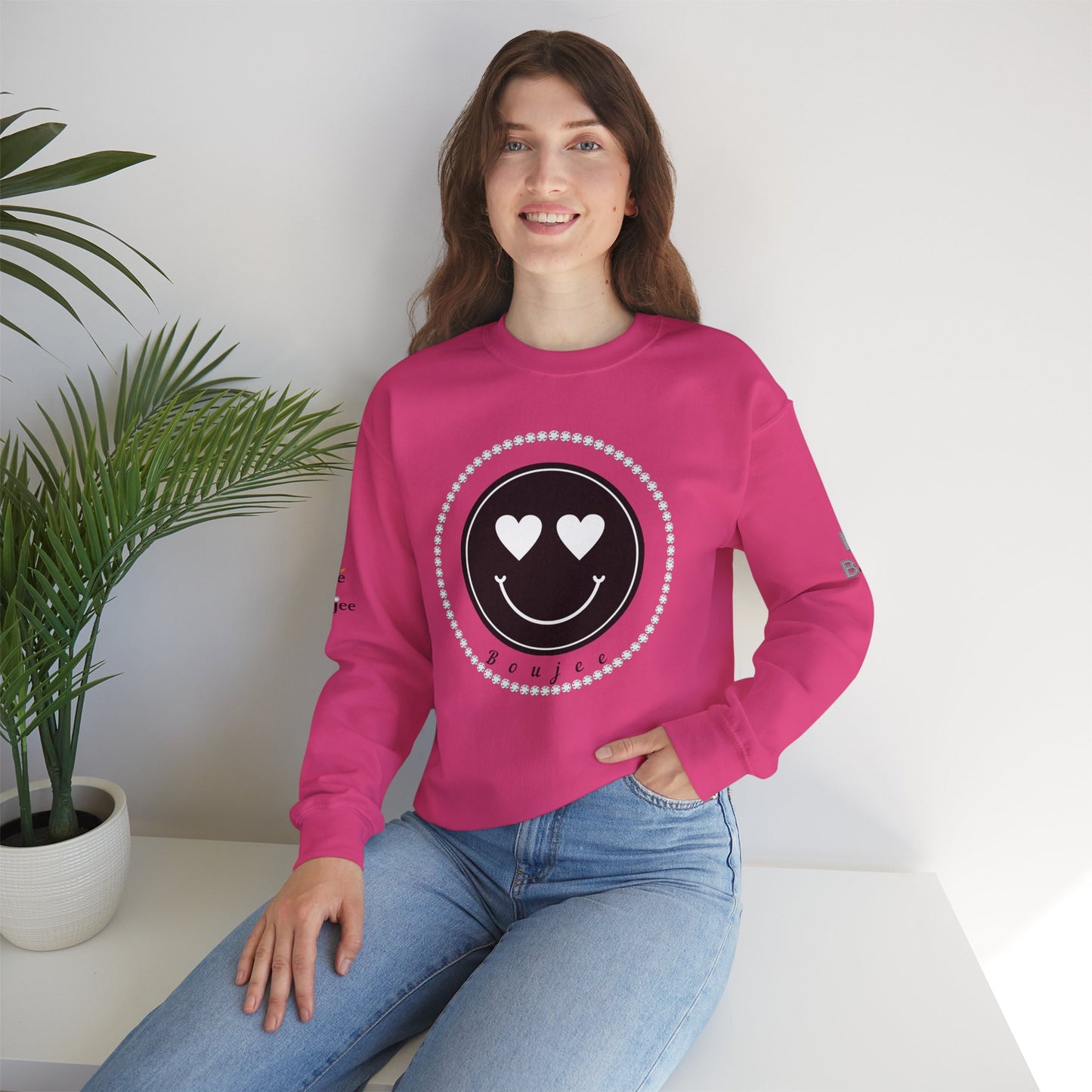 Boujee Smiley Face Heart Eyes Black - Heavy Blend™ Light Colors Crewneck Sweatshirt