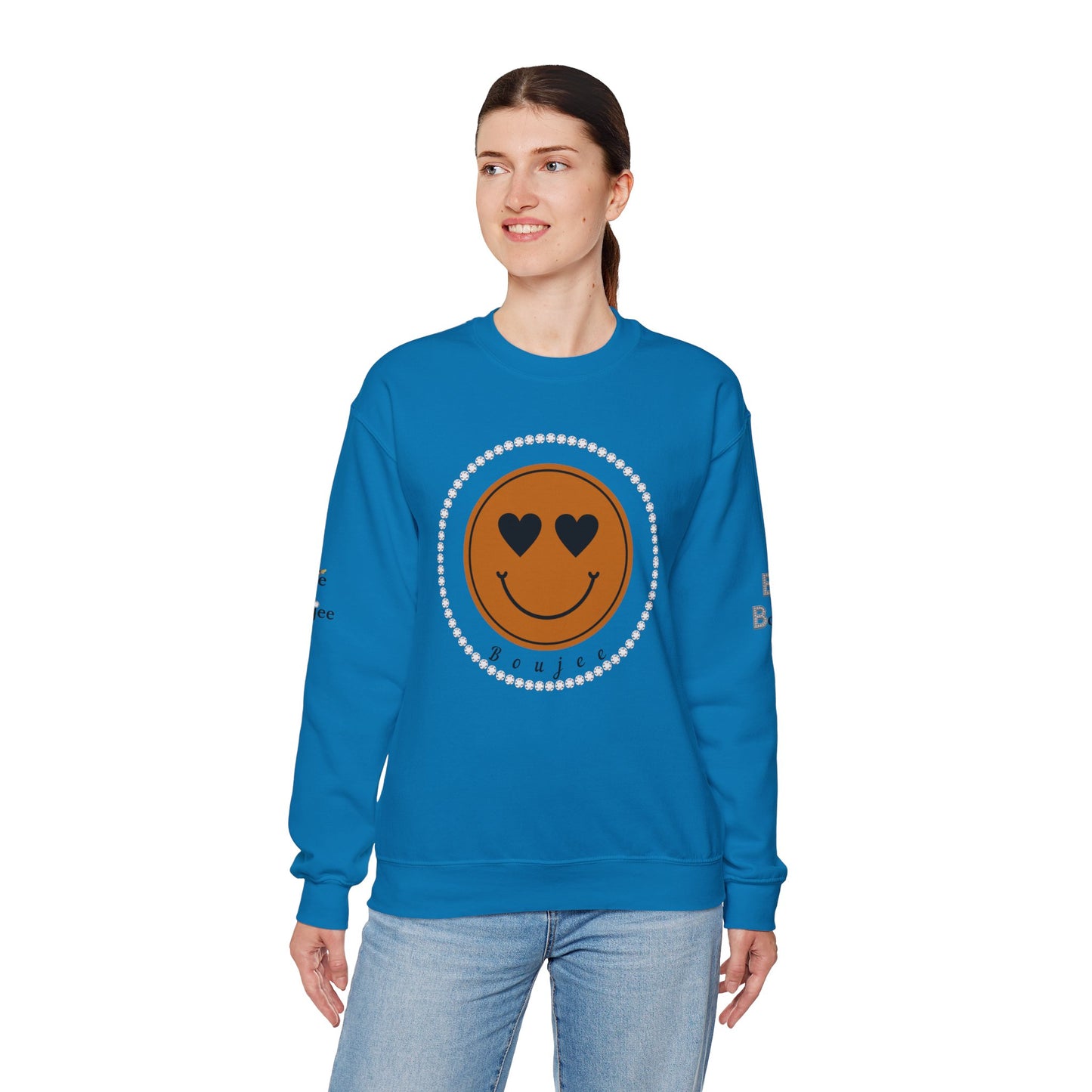 Boujee Smiley Face Heart Eyes Brown - Heavy Blend™ Light Colors Crewneck Sweatshirt