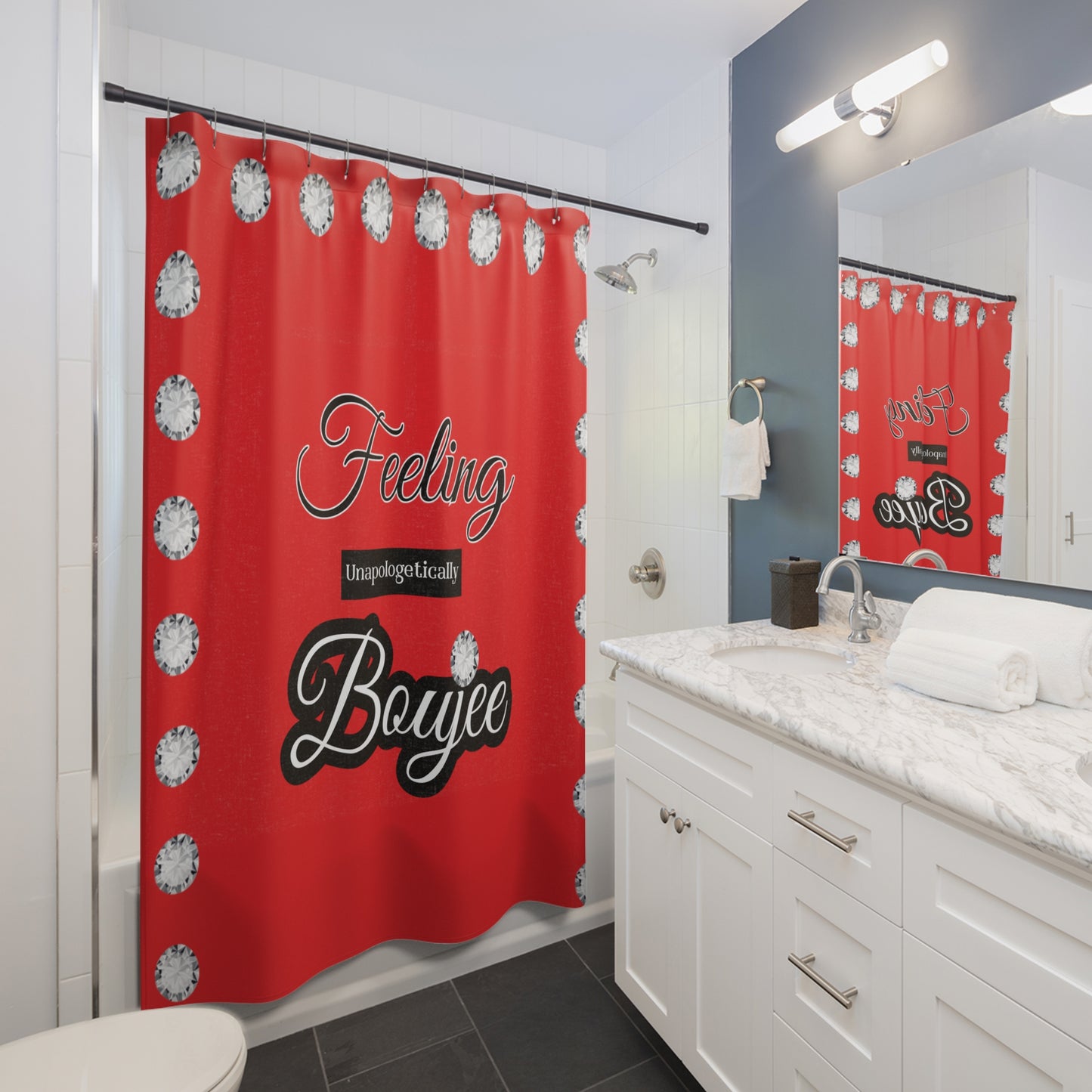 Feeling Boujee - Shower Curtain RED with DIAMONDS