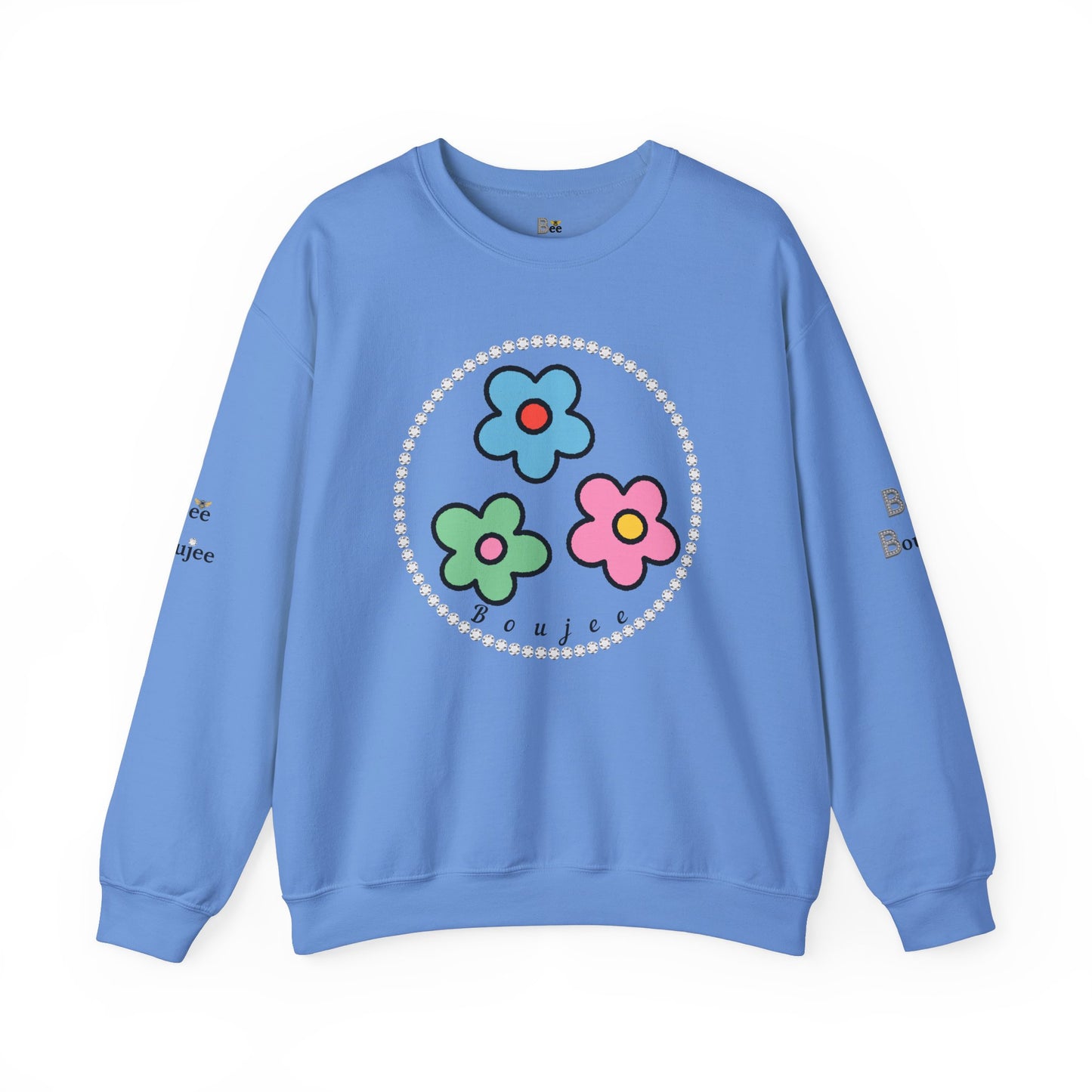 Boujee Mini Flowers Blue Pink Green - Heavy Blend™ Light Colors Crewneck Sweatshirt