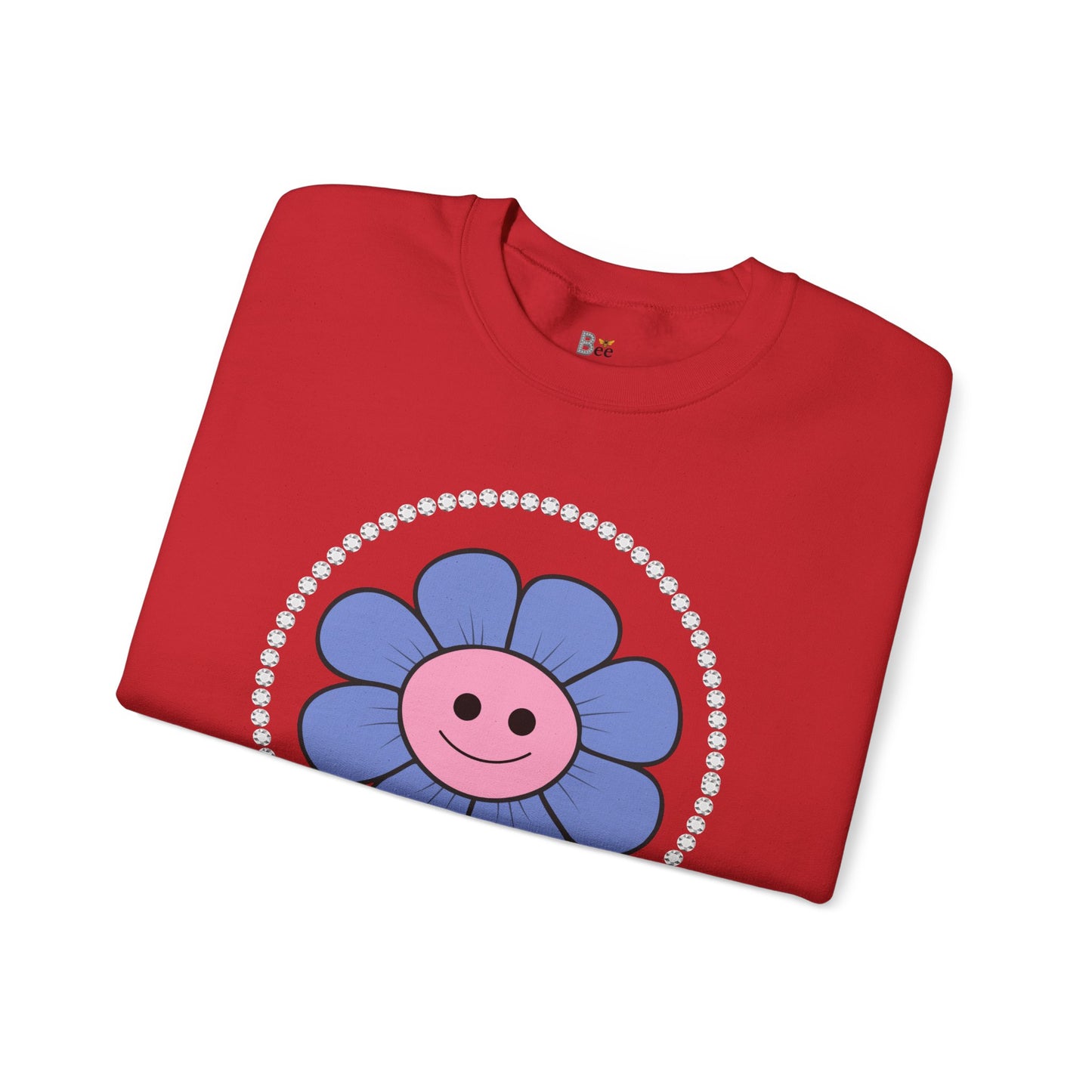 Boujee Flower Smiley Face Blue Pink - Heavy Blend™ Light Colors Crewneck Sweatshirt