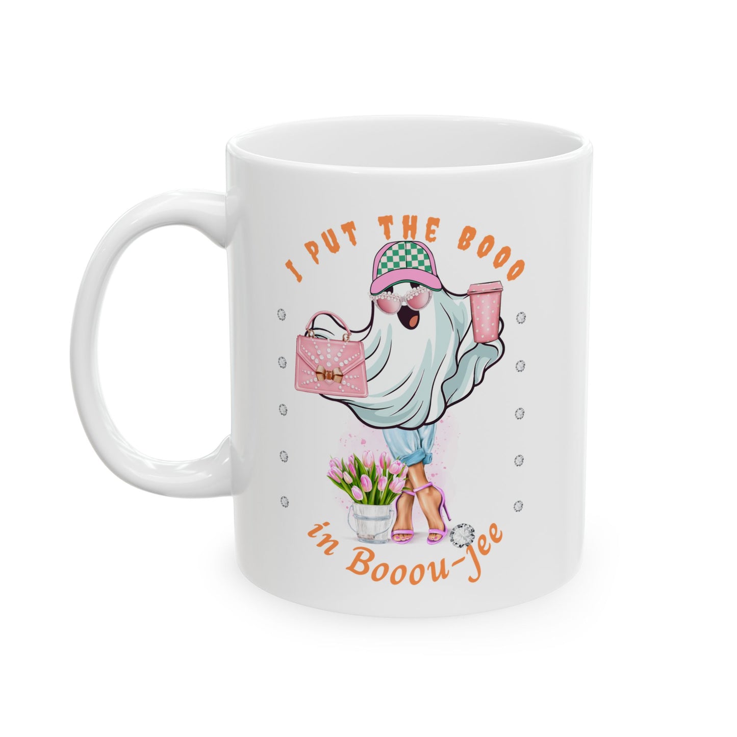 Halloween Booo in Boooujee WHITE Ceramic Mug, 11oz - FAIR SKIN TONE