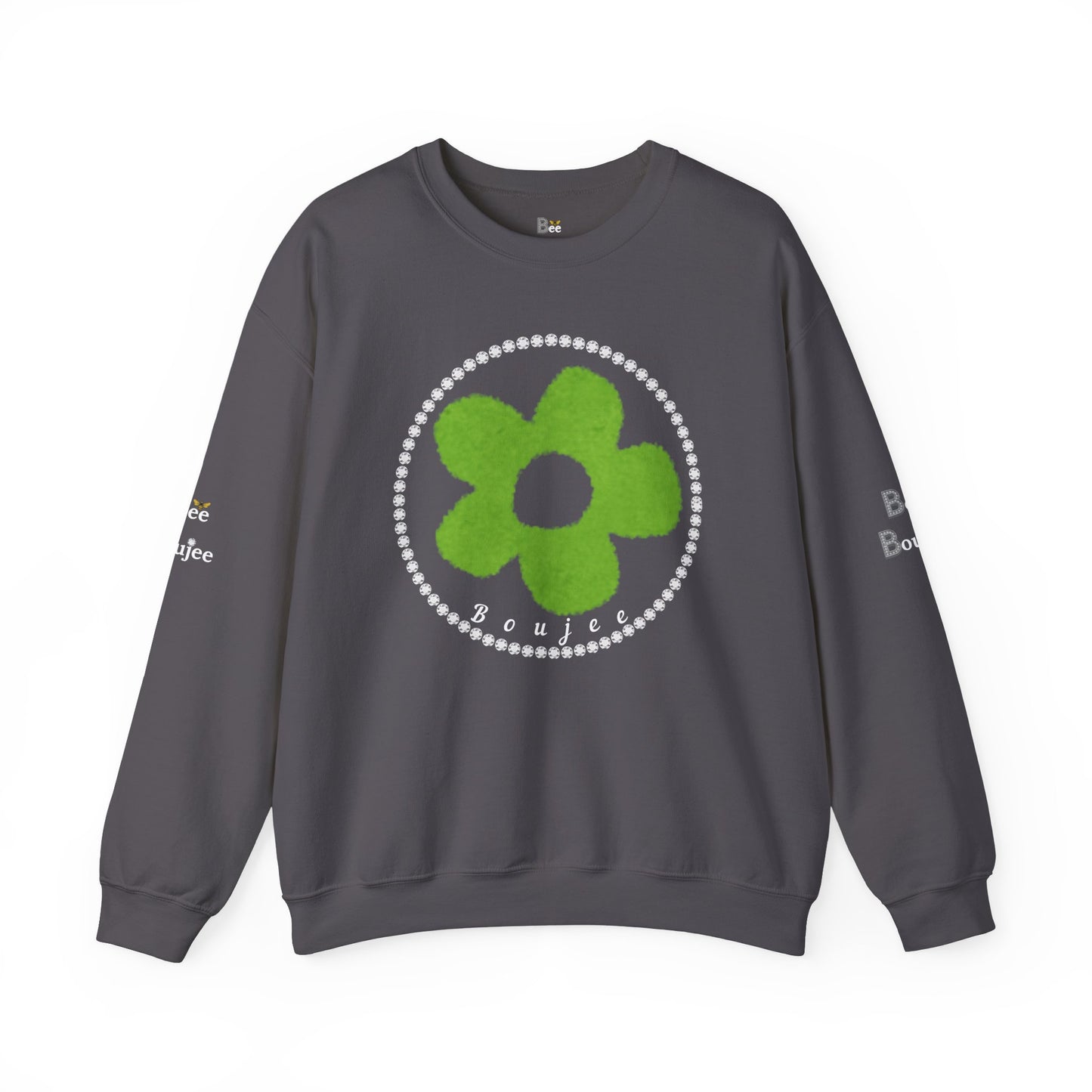 Boujee Fuzzy Green Flower- Heavy Blend™ Dark Colors Crewneck Sweatshirt