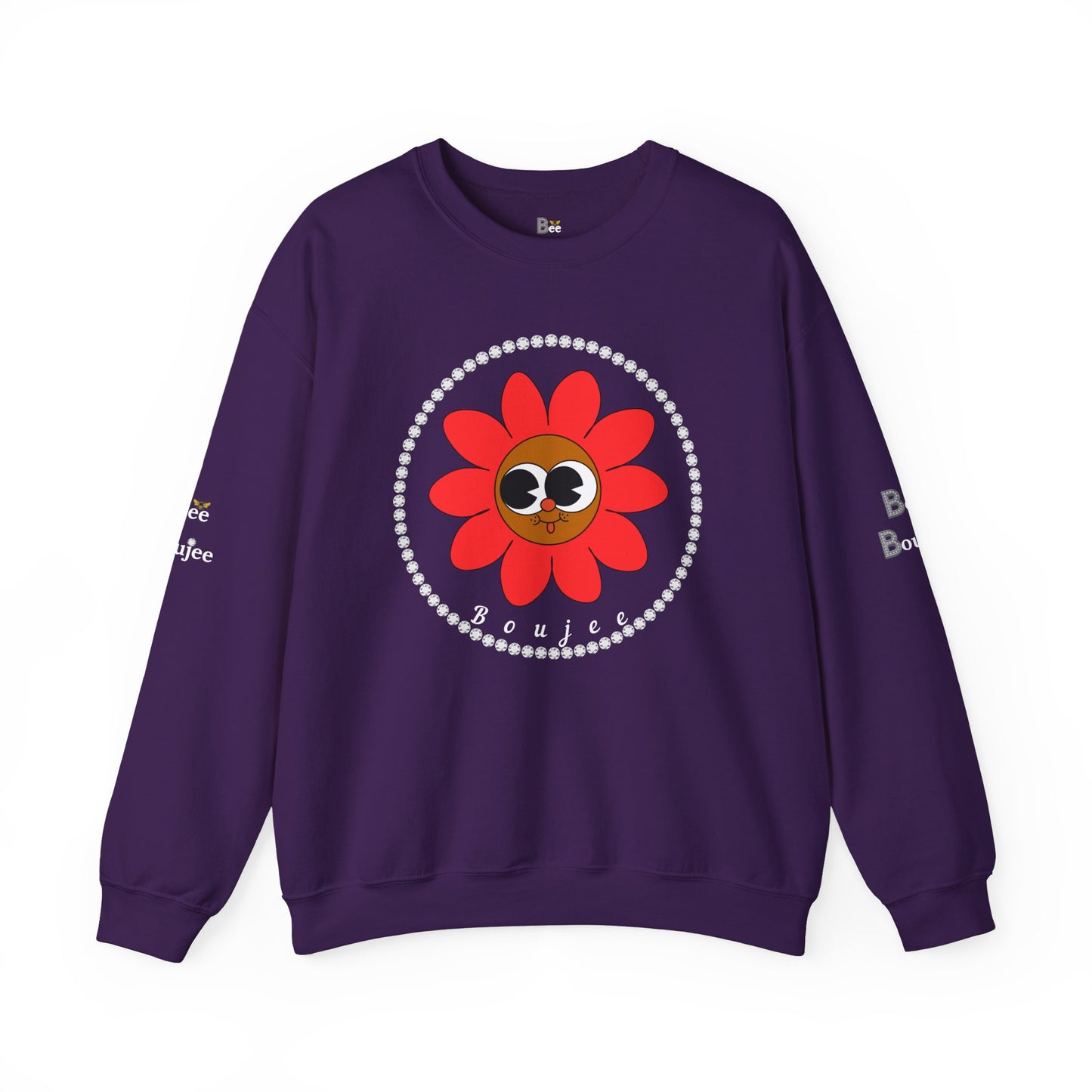 Boujee Flower Smiley Face Red Brown Wide-Eyed - Heavy Blend™ Dark Colors Crewneck Sweatshirt