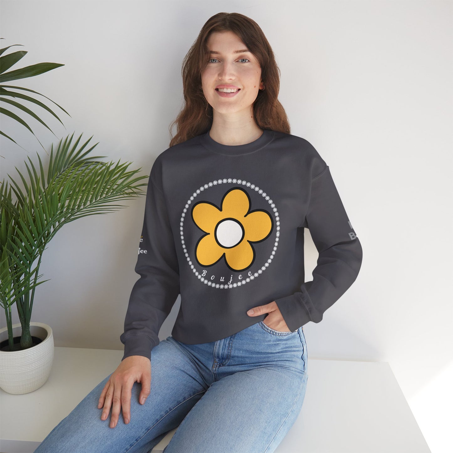 Boujee Flower Yellow White - Heavy Blend™ Dark Colors Crewneck Sweatshirt
