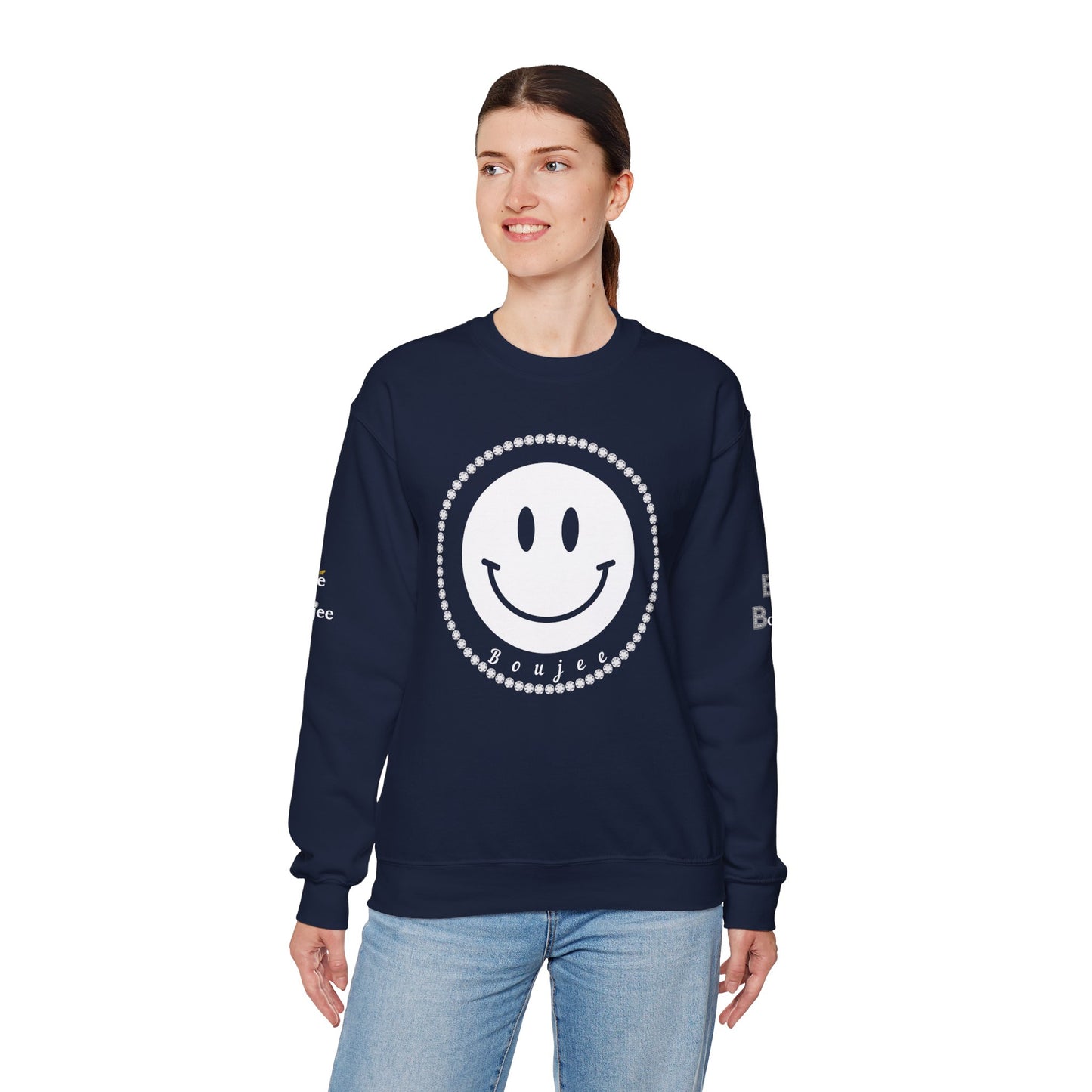 Boujee Smiley Face White - Heavy Blend™ Dark Colors Crewneck Sweatshirt