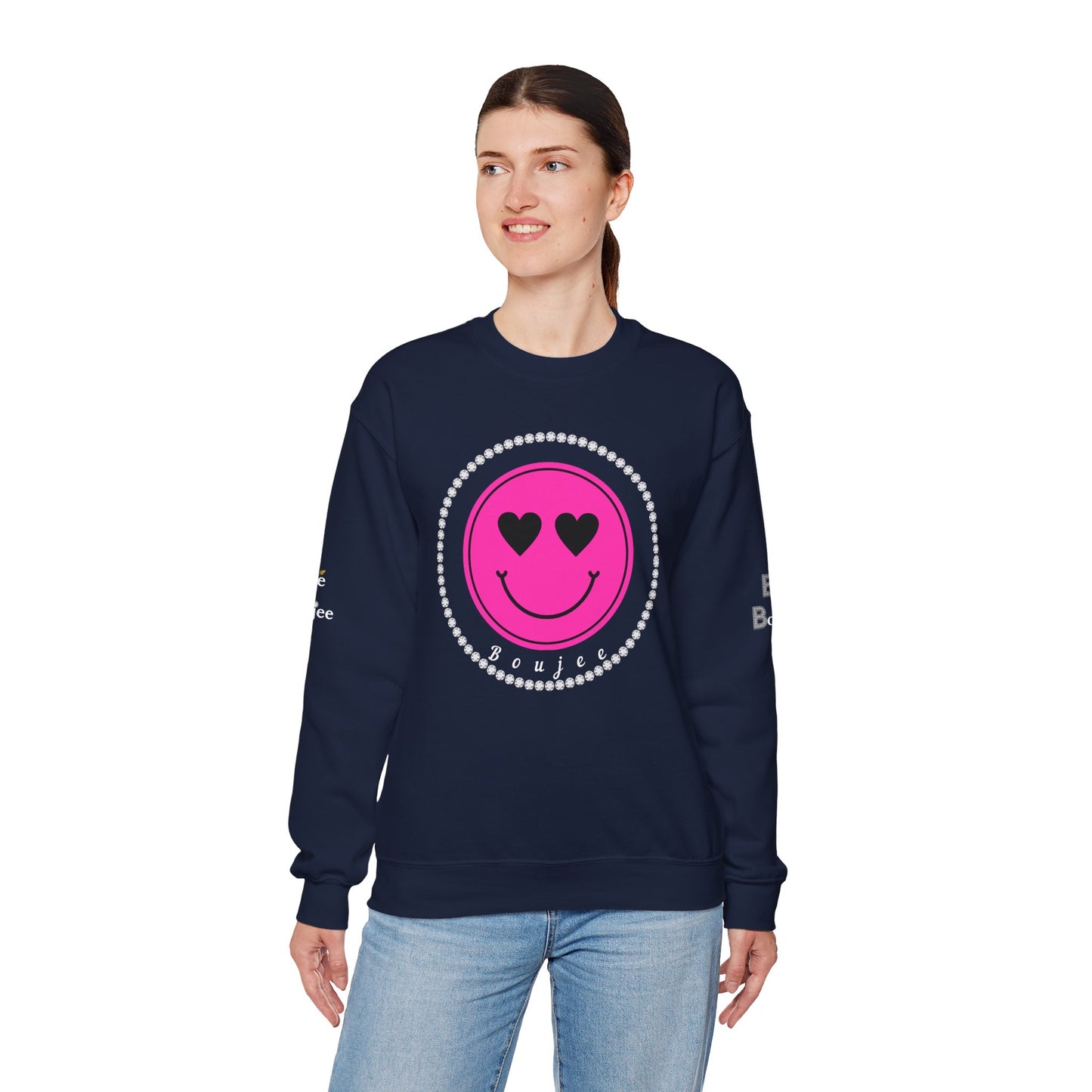 Boujee Smiley Face Pink Heart Eyes - Heavy Blend™ Dark Colors Crewneck Sweatshirt