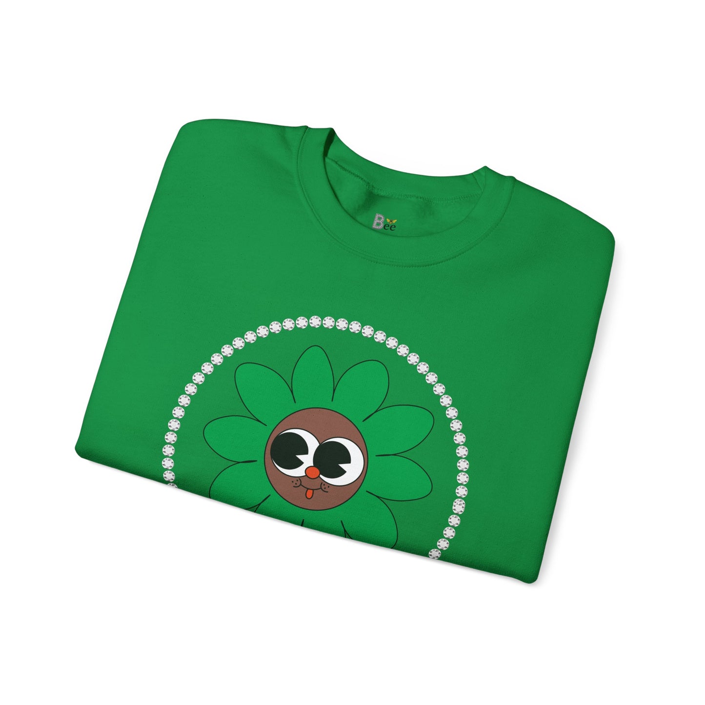 Boujee Flower Smiley Face Green Brown Wide-Eyed - Heavy Blend™ Light Colors Crewneck Sweatshirt
