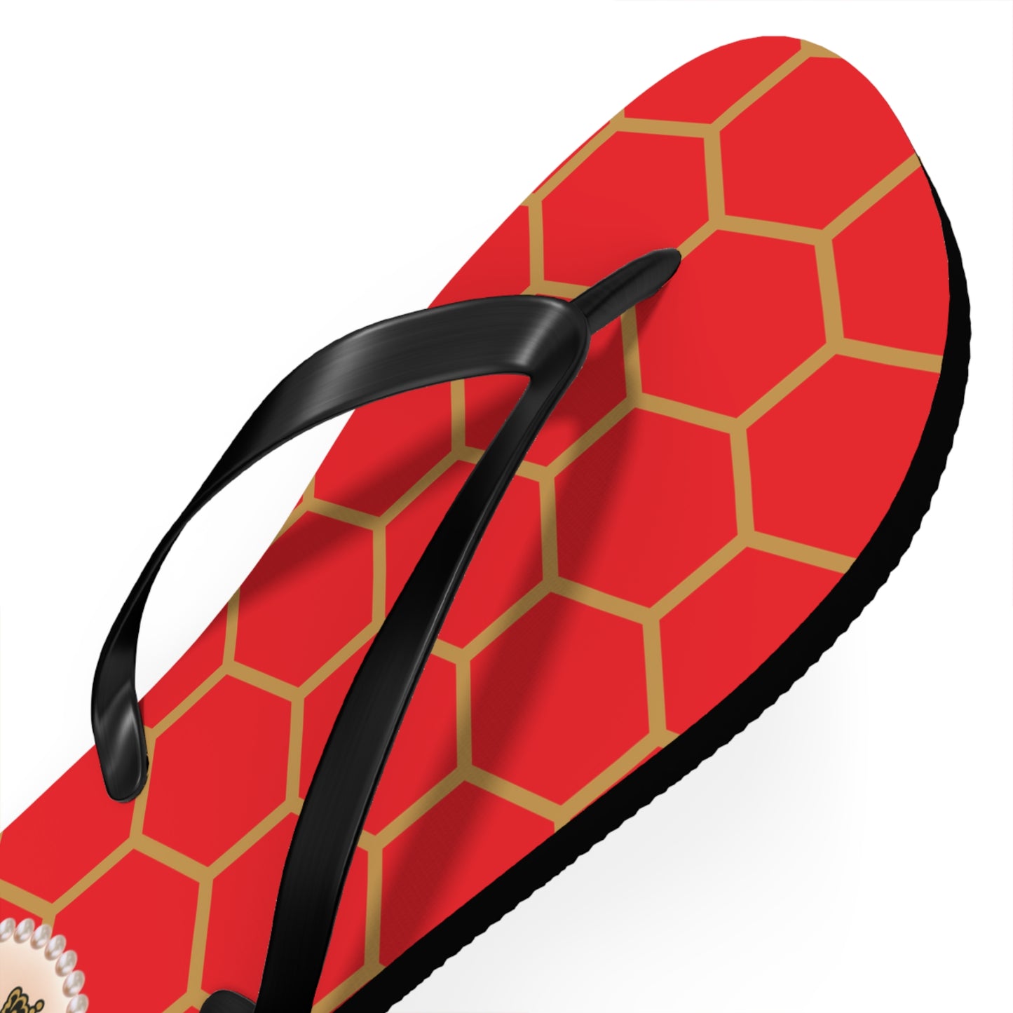 The Boujee Hive Flip Flops - RED Golden Honeycomb - EXTRA LARGE