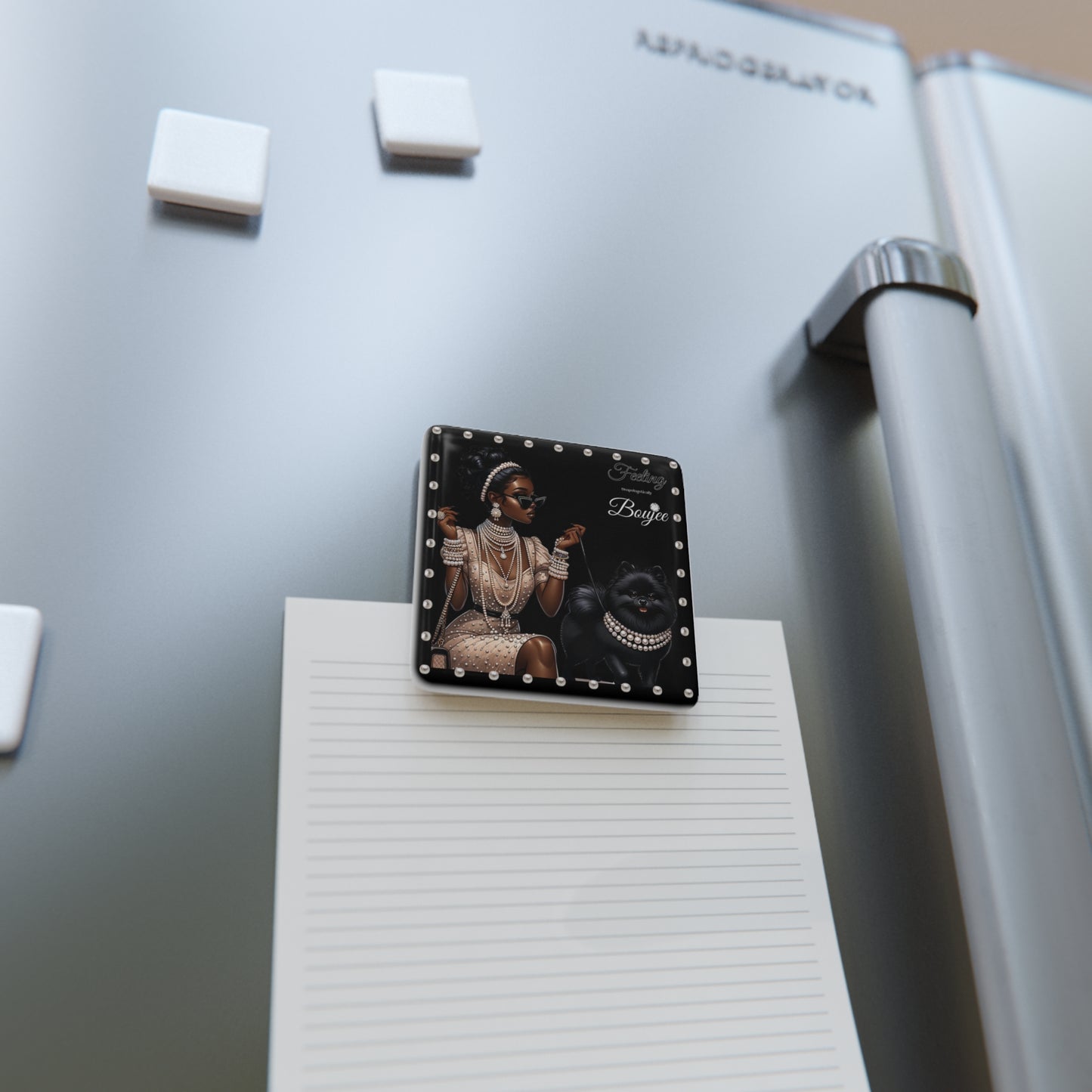 Feeling Boujee in PEARLS - Porcelain Magnet, Square BLACK