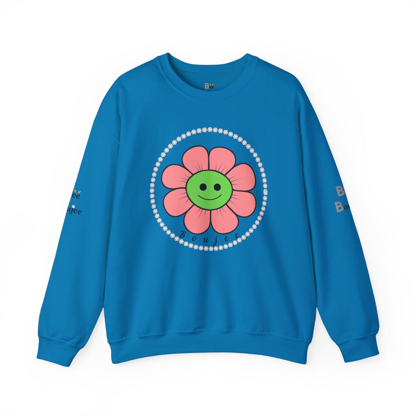 Boujee Flower Smiley Face Pink Green - Heavy Blend™ Light Colors Crewneck Sweatshirt