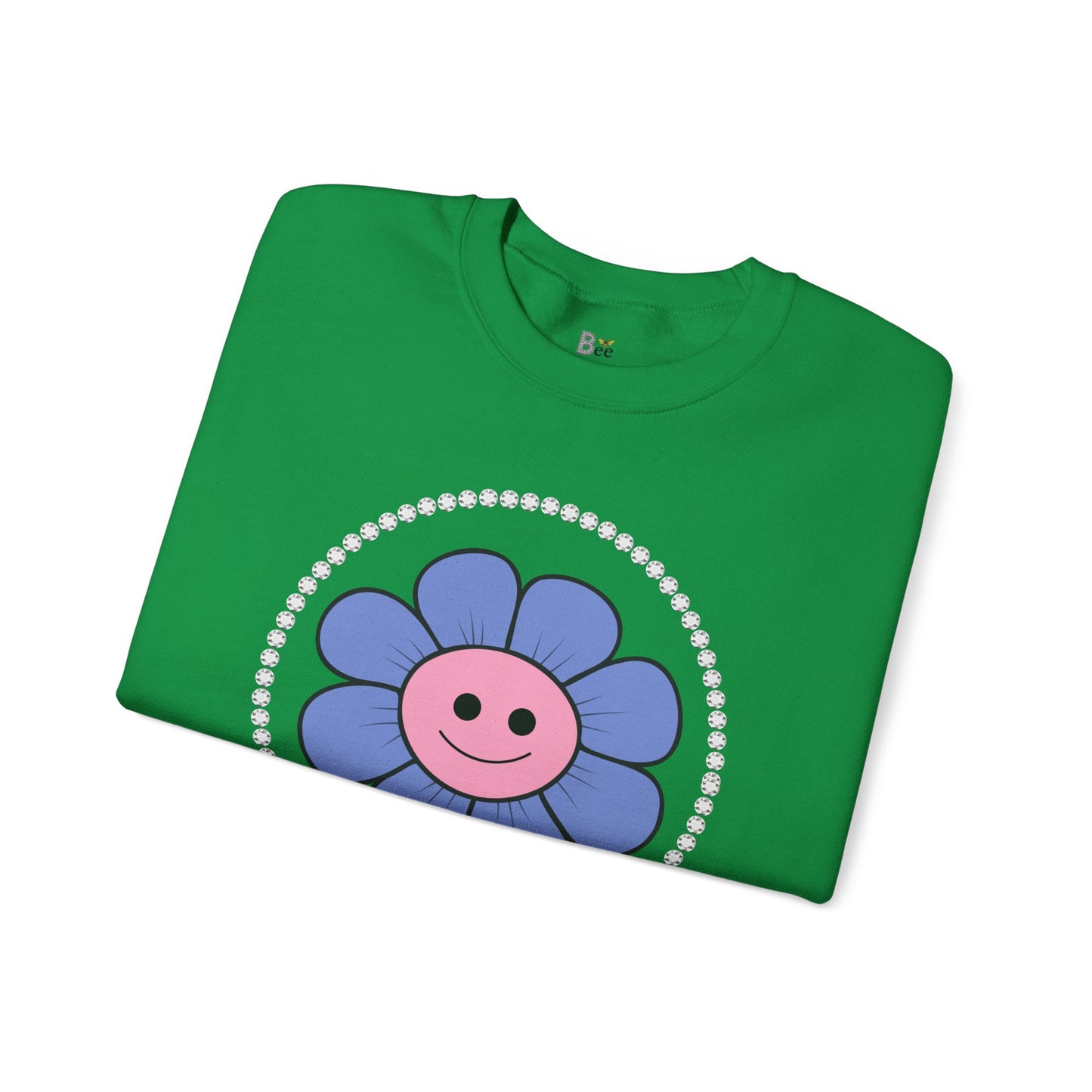Boujee Flower Smiley Face Blue Pink - Heavy Blend™ Light Colors Crewneck Sweatshirt