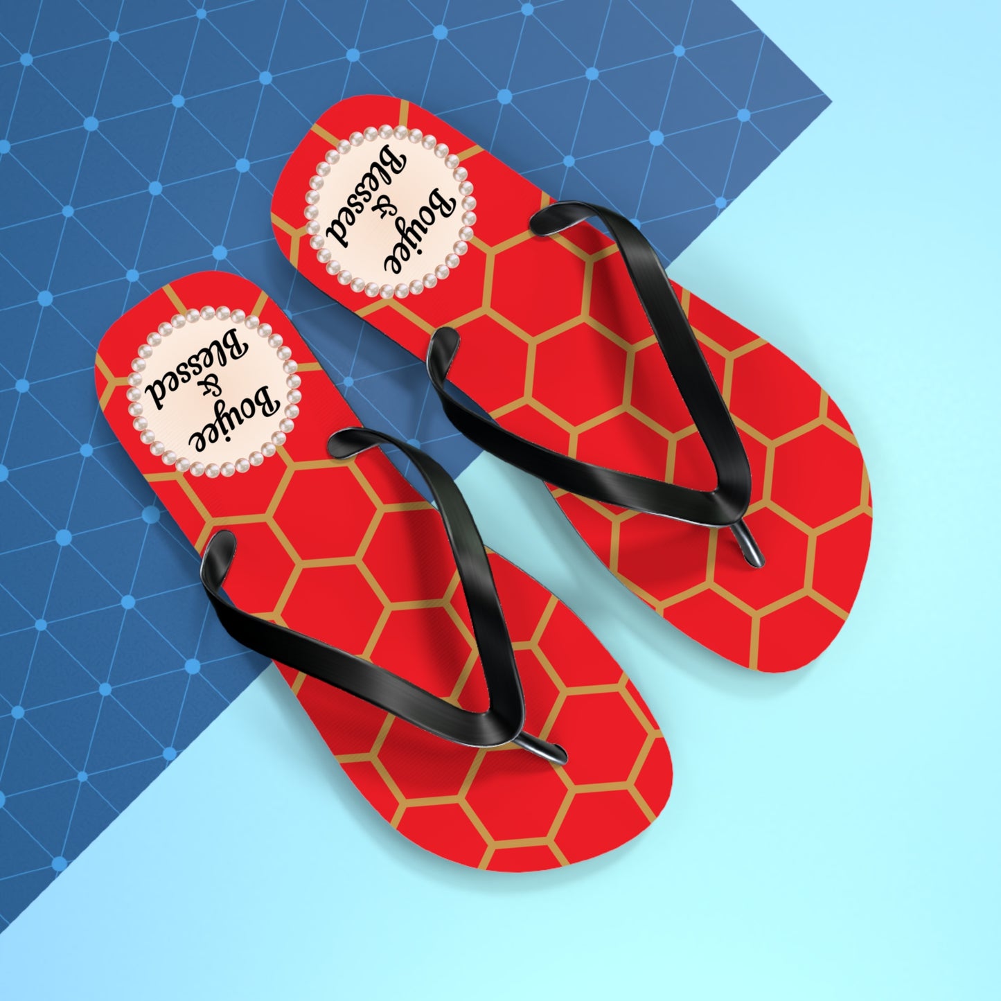 Boujee & Blessed Flip Flops - RED Golden Honeycomb - LARGE