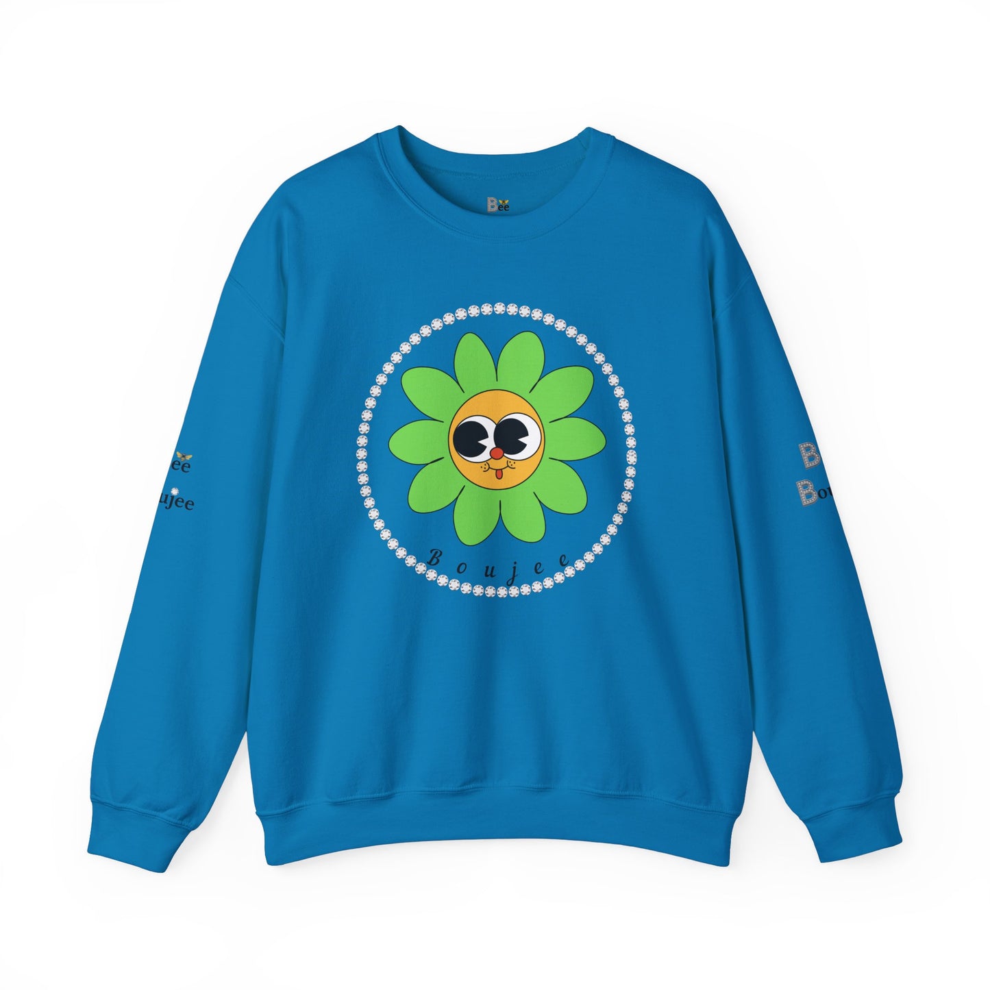 Boujee Flower Smiley Face Green Gold Wide-Eyed - Heavy Blend™ Light Colors Crewneck Sweatshirt