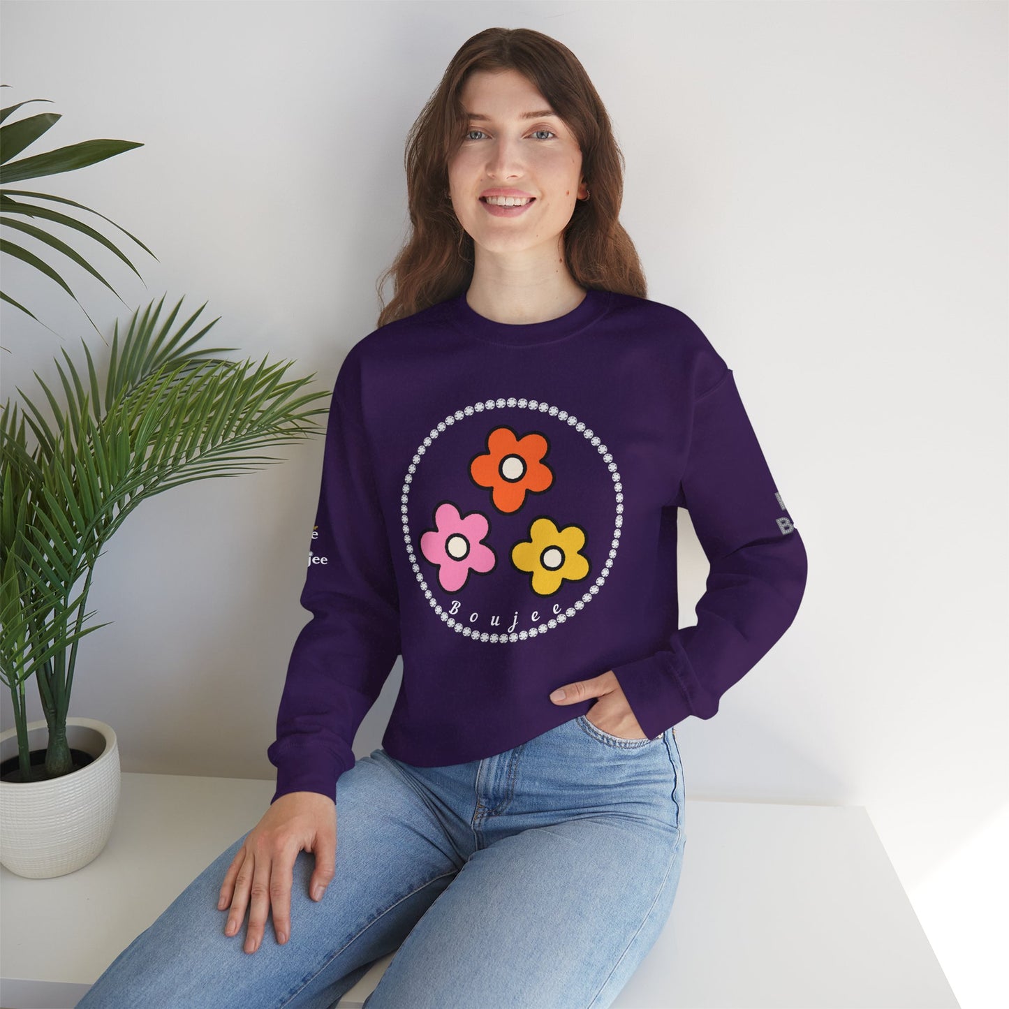 Boujee Mini Flowers Pink Orange Yellow in Diamonds Heavy Blend™ Dark Colors Crewneck Sweatshirt