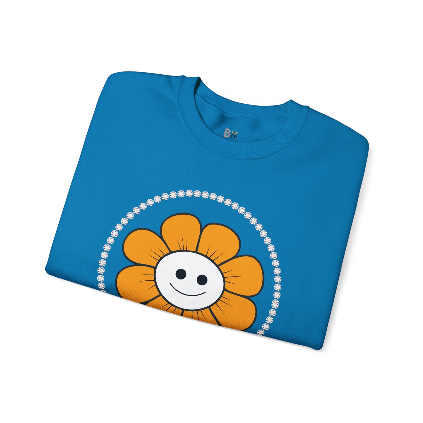 Boujee Flower Smiley Face Gold White - Heavy Blend™ Light Colors Crewneck Sweatshirt