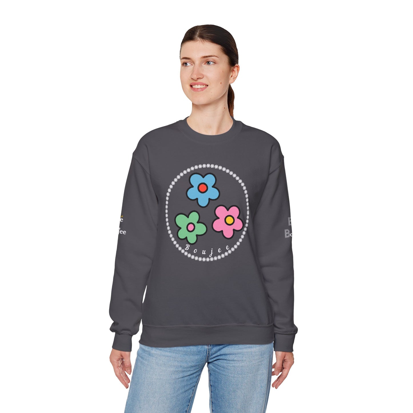 Boujee Mini Flowers Blue Green Pink - Heavy Blend™ Dark Colors Crewneck Sweatshirt