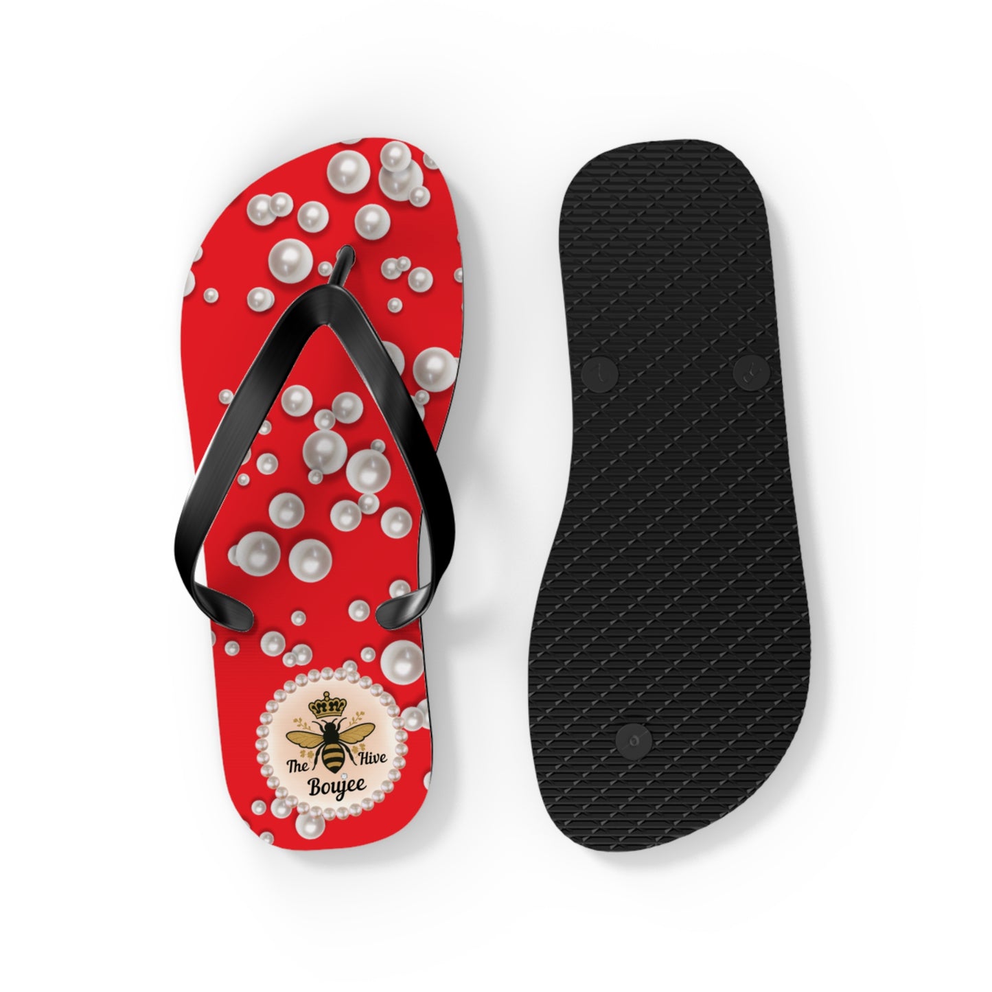 The Boujee Hive Flip Flops - RED in Sea of Pearls - MEDIUM