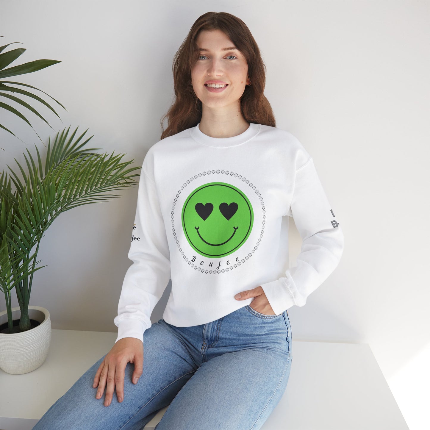 Boujee Smiley Face Heart Eyes Green - Heavy Blend™ Light Colors Crewneck Sweatshirt