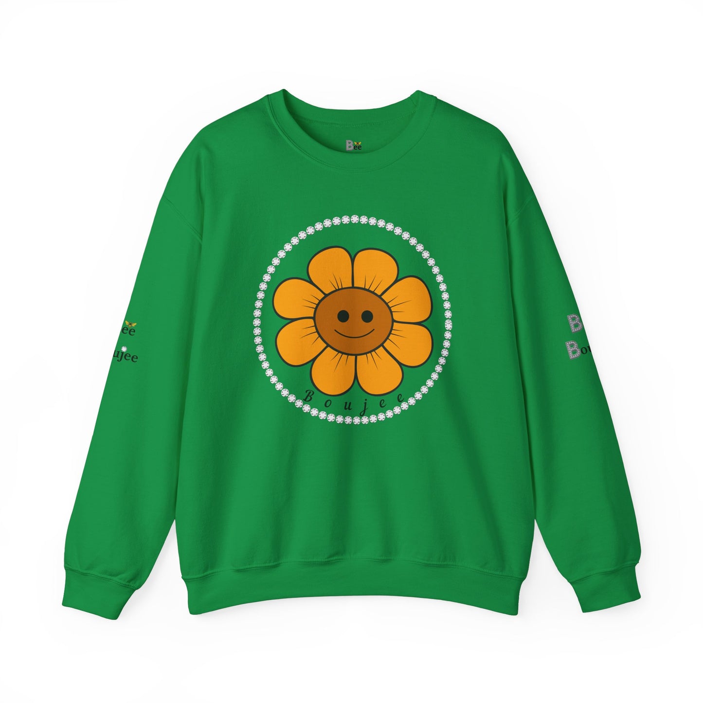 Boujee Flower Smiley Face Gold Light Brown - Heavy Blend™ Light Colors Crewneck Sweatshirt