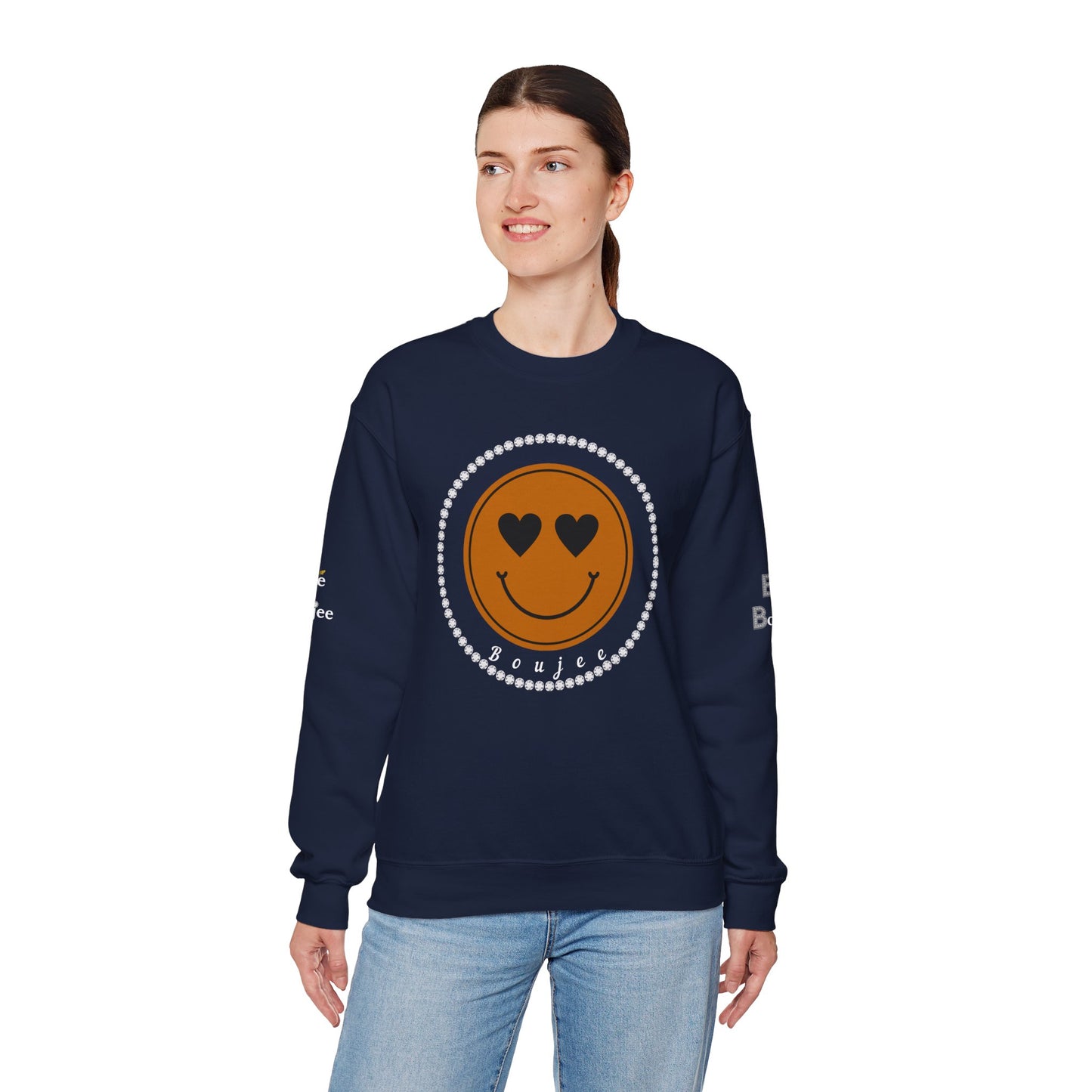 Boujee Smiley Face Brown Heart Eyes - Heavy Blend™ Dark Colors Crewneck Sweatshirt