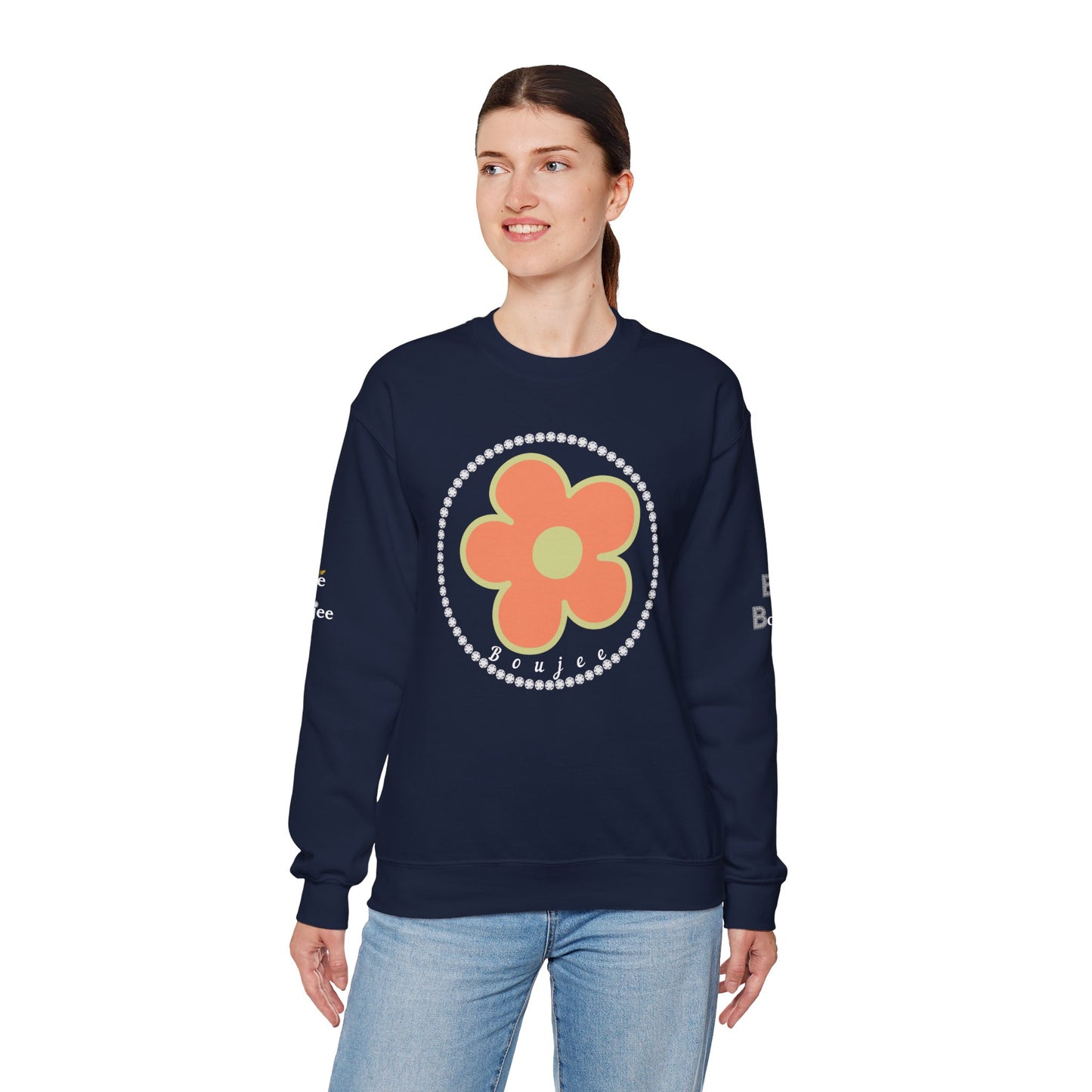 Boujee Flower Orange Green - Heavy Blend™ Dark Colors Crewneck Sweatshirt
